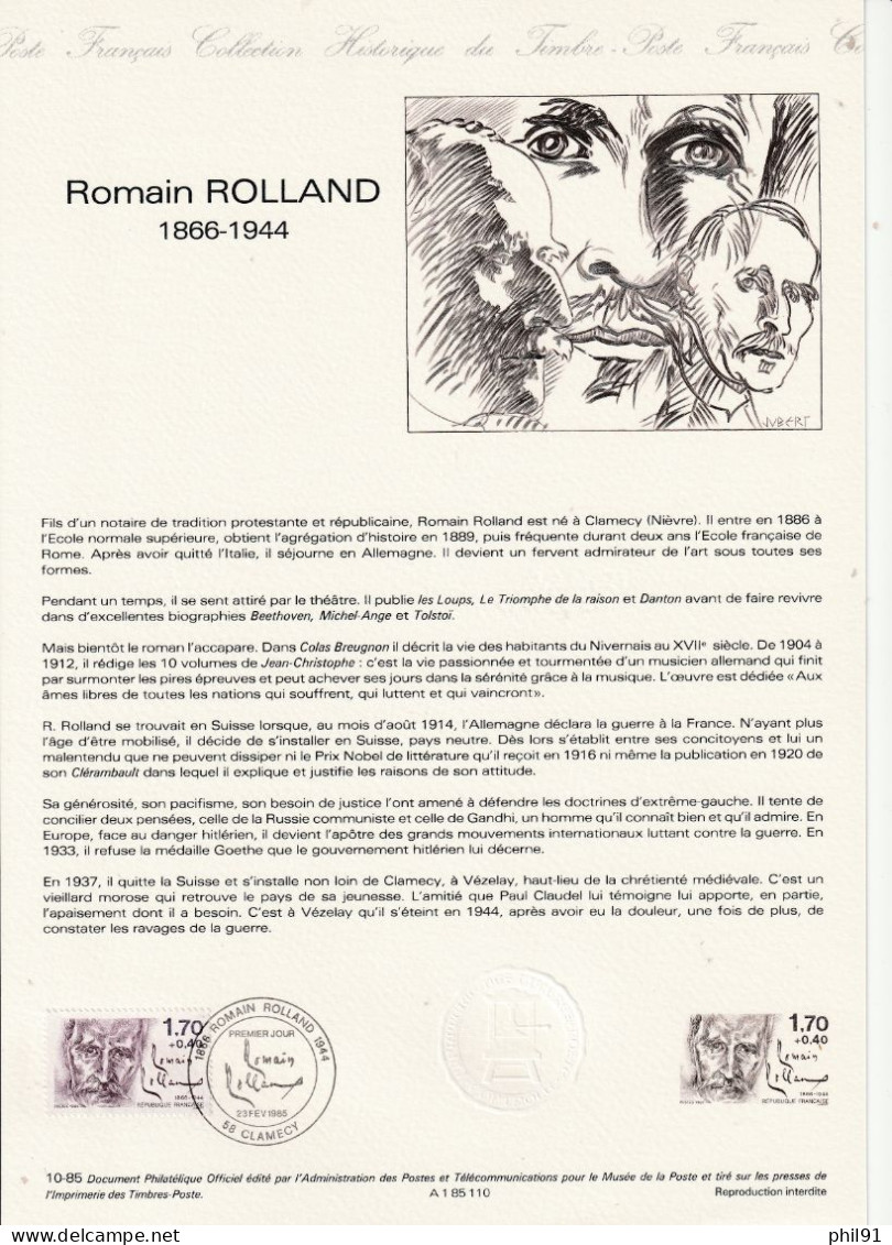 FRANCE    Document "Collection Historique Du Timbre Poste"    Romain Rolland      N° Y&T  2355 - Documents De La Poste