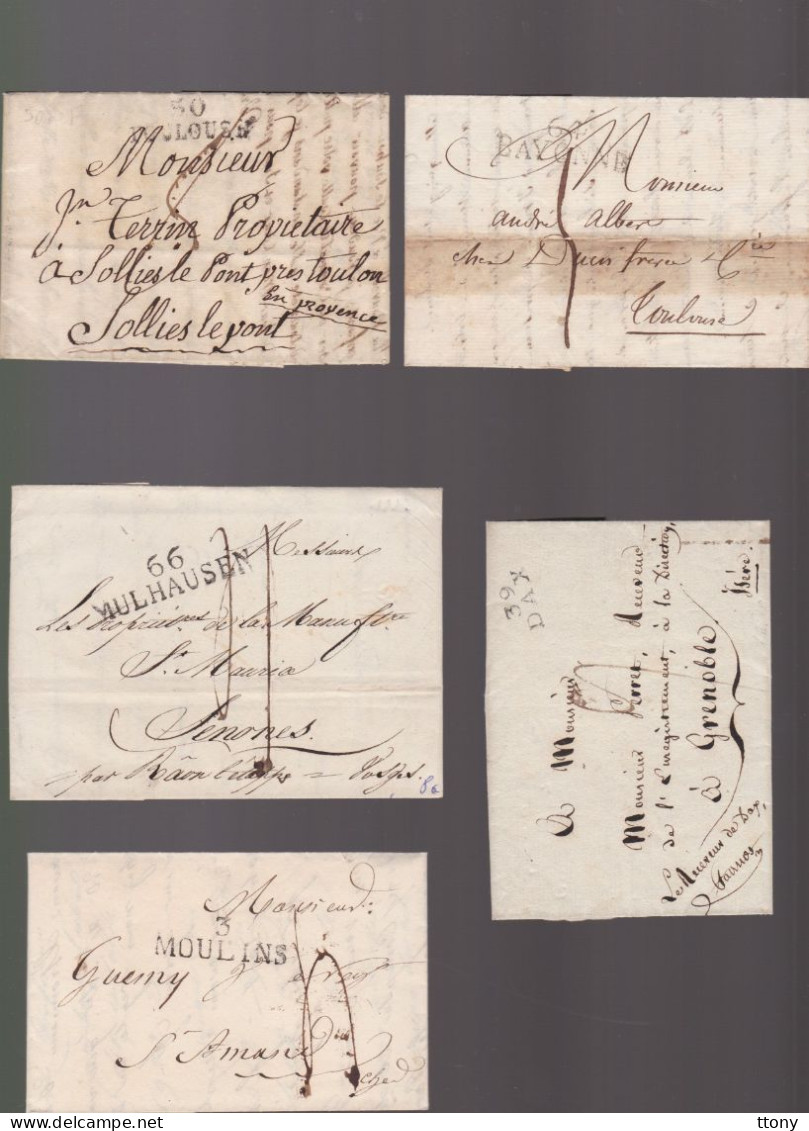 5 Lettres  Dite Précurseurs  Sur  Lettre  Marques Postales  : 66 Mulhausen - 50 Toulouse - 64 Bayonne - 39 Dax -  Moulin - 1801-1848: Precursors XIX