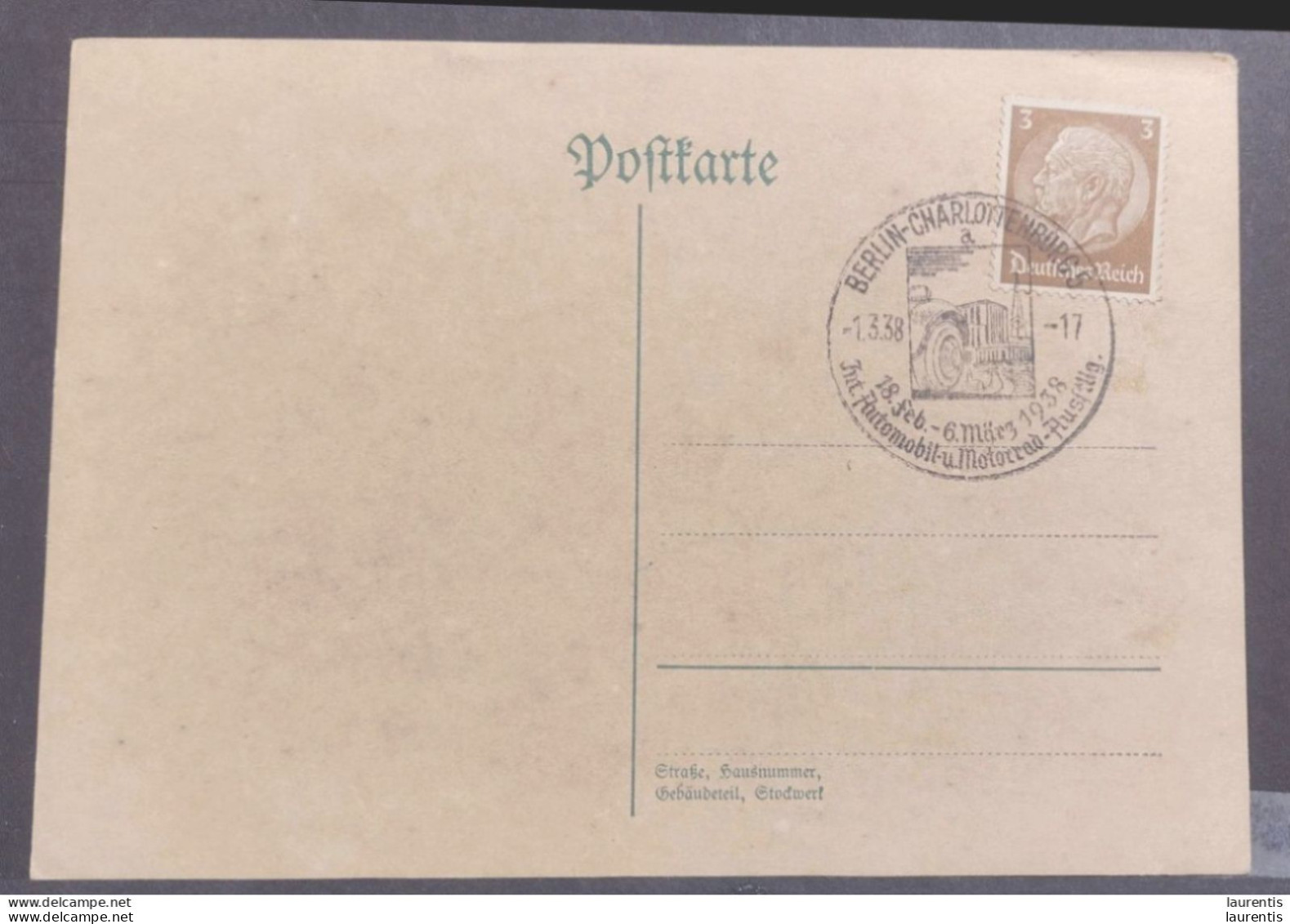 1268.  Special Cancellation - Berlin-Charlottenburg 1938 Car Racing - 4,85 - Cars