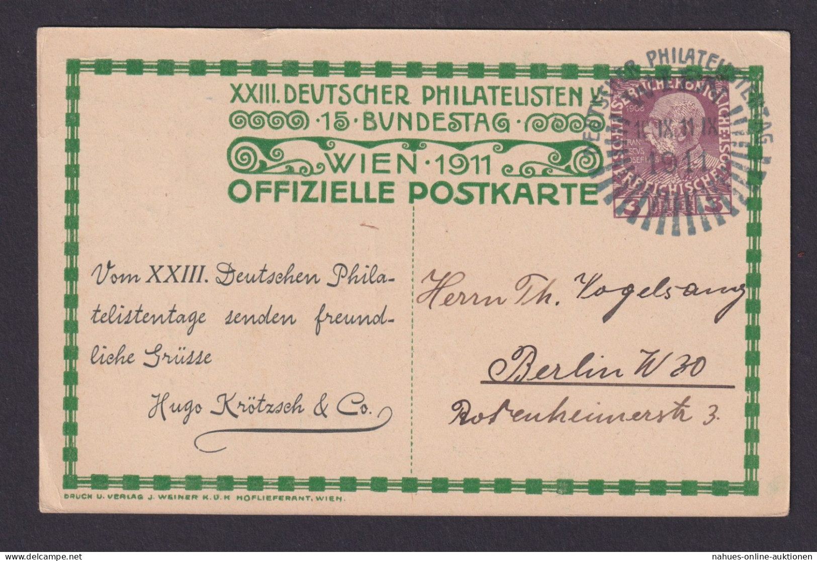 Philatelie Österreich Privatganzsache 3 H. Friedenstaube Wien 23. Deutscher - Briefe U. Dokumente
