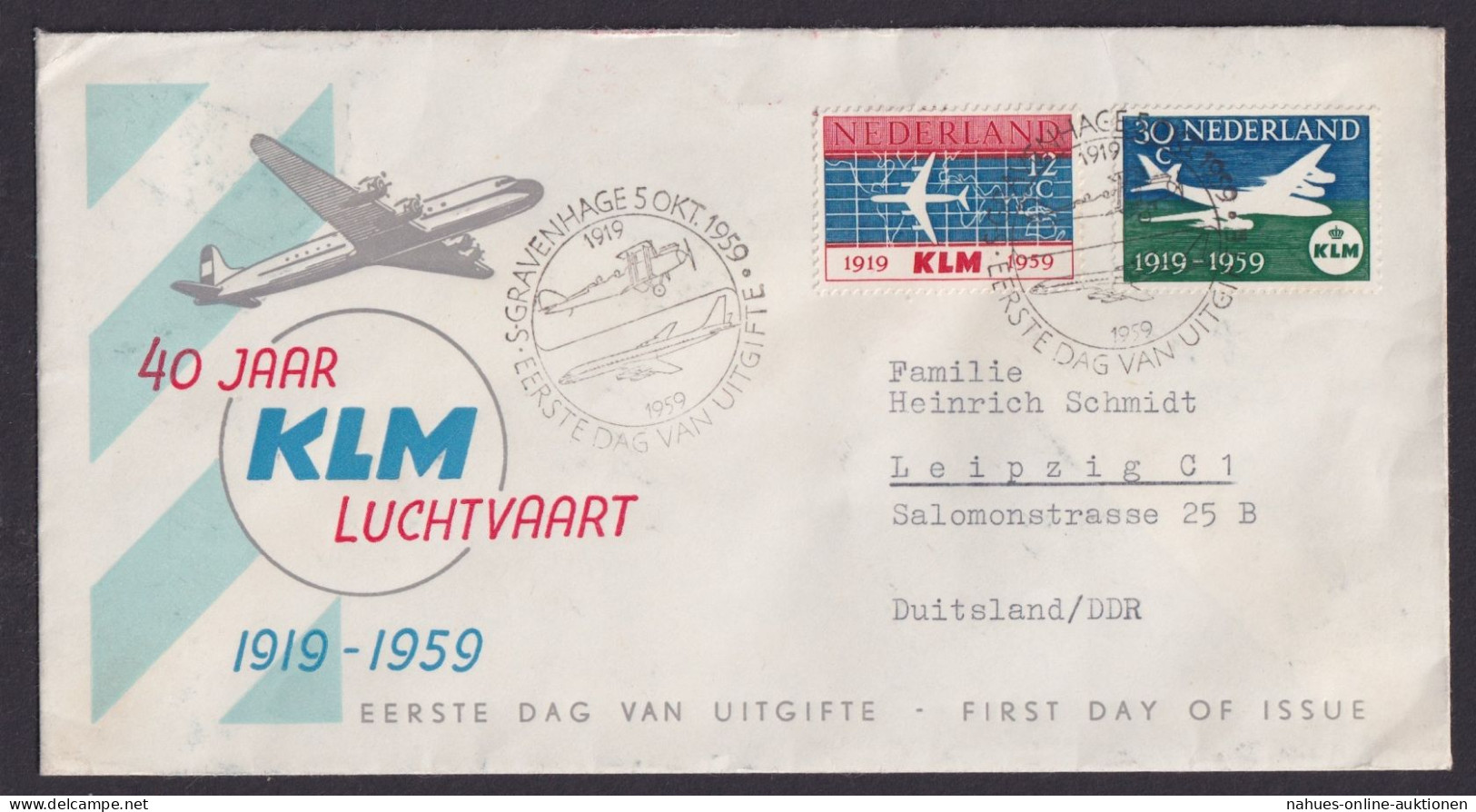 Flugpost Brief Air Mail Niederlande KLM Gravenhage Den Haag Leipzig DDR - Luchtpost