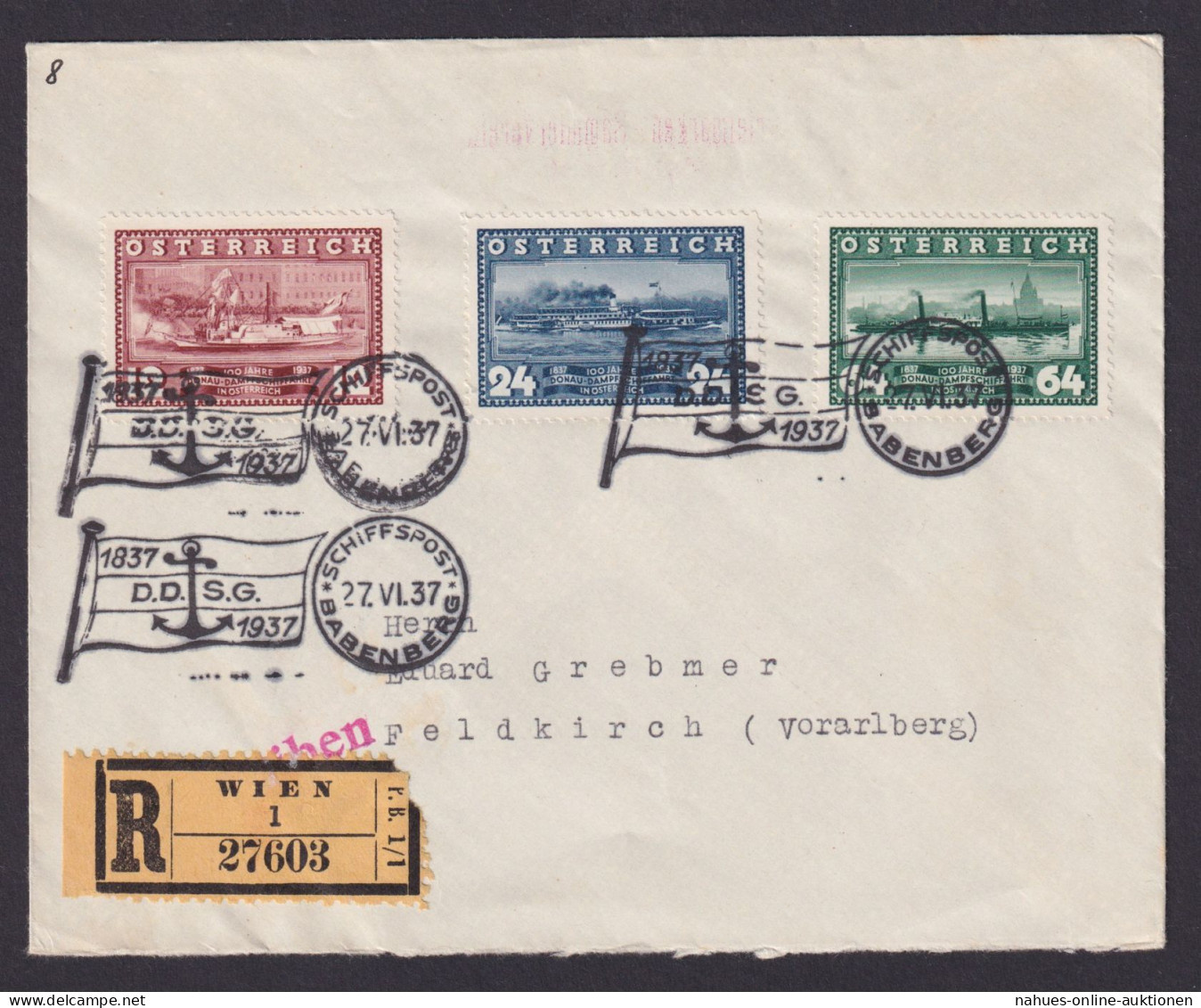Österreich 639-641 Schiffspost Babenberg 100 Jahre D.D.S.G. R Brief Feldkirch - Briefe U. Dokumente