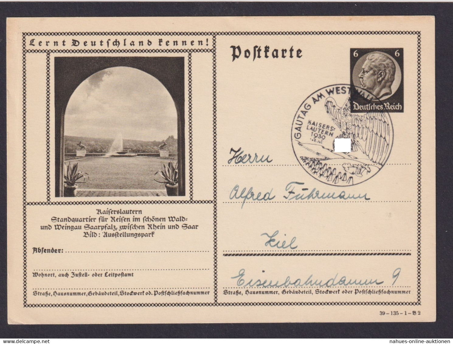 Gautag Am Westwall Ganzsache Deutsches Reich Selt. SST Gautag Kaiserslautern - Covers & Documents