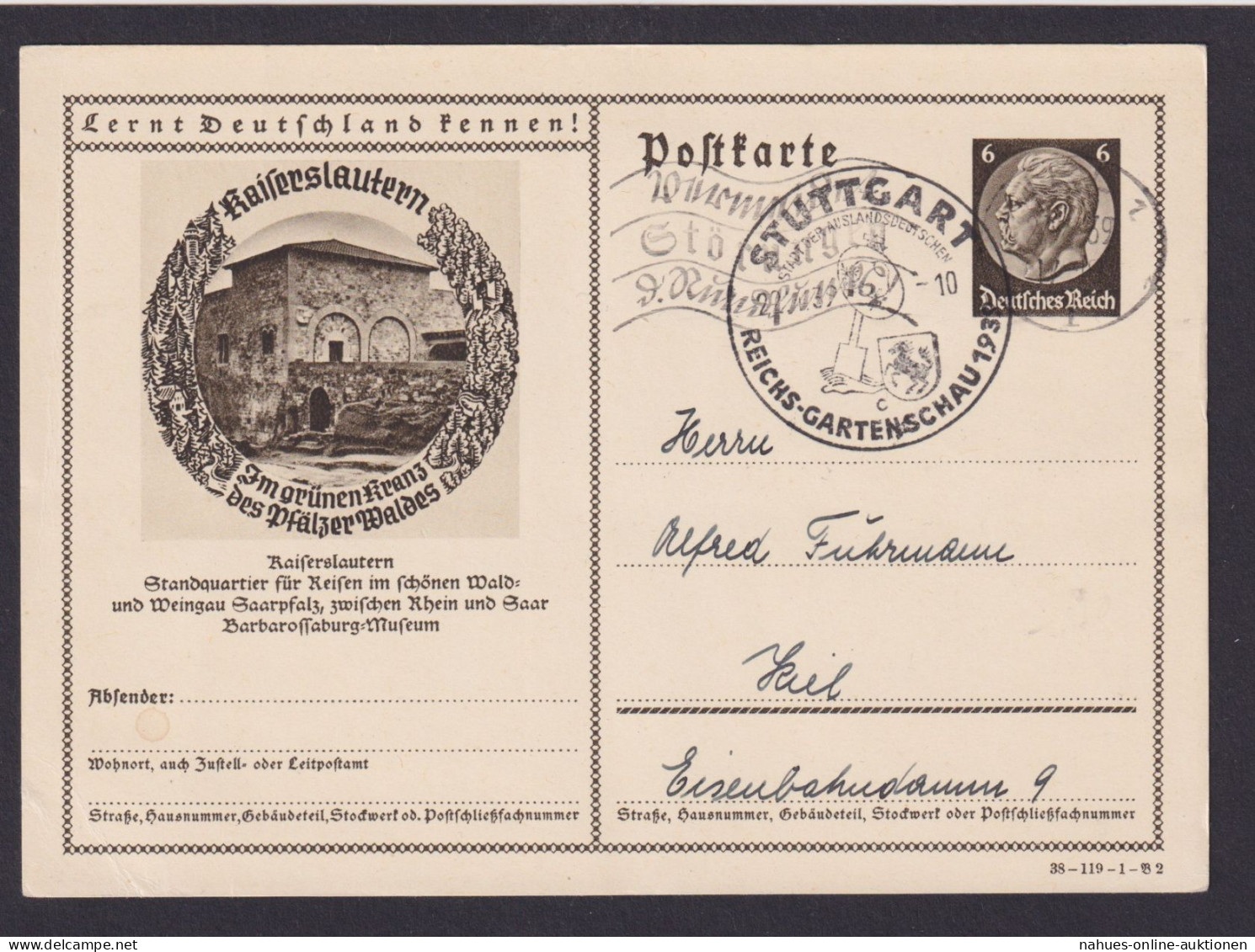 Stuttgart Ganzsache Deutsches Reich SST Reichsgartenschau 1939 Motiv - Cartas & Documentos