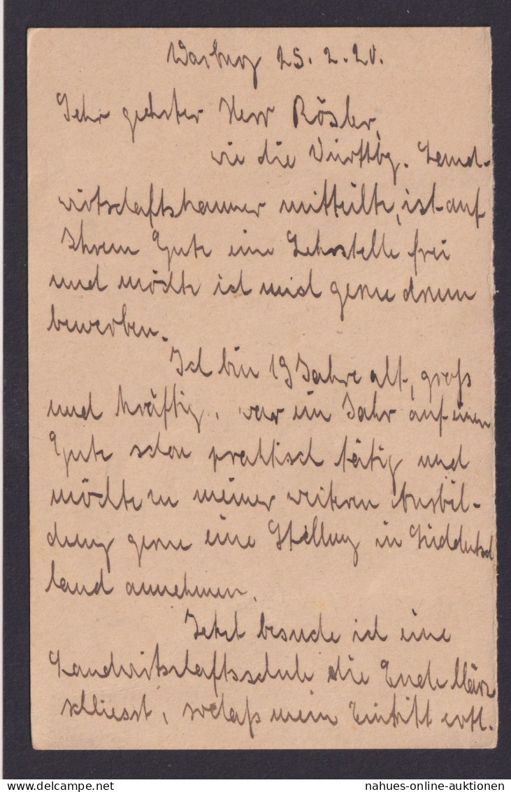 Warburg Westfalen Frage Ganzsache Deutsches Reich Kapfenburg Württemberg - Cartas & Documentos