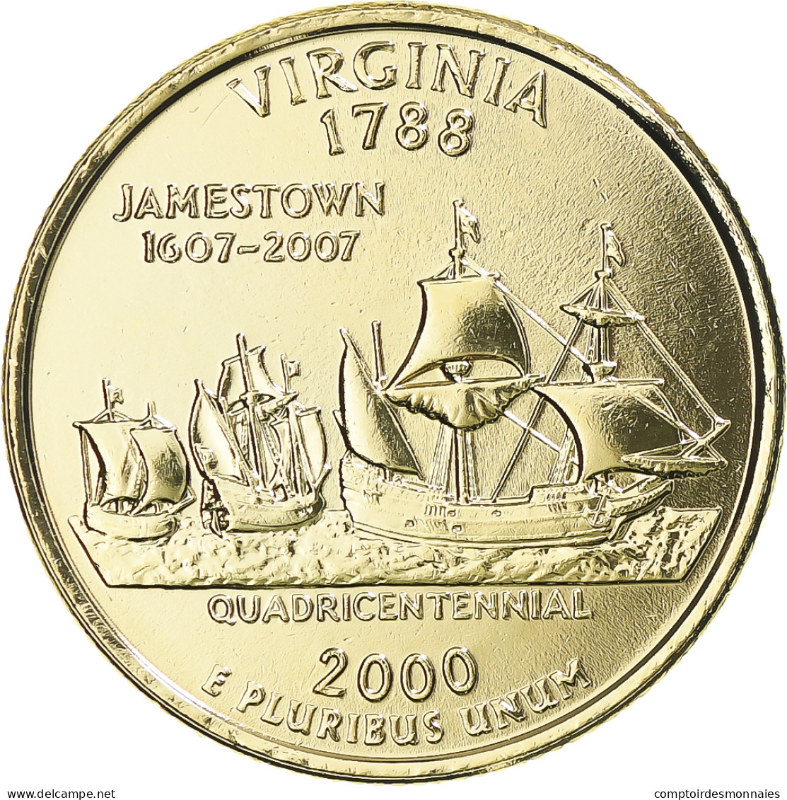 Monnaie, États-Unis, Virginia, Quarter, 2000, U.S. Mint, Philadelphie, Golden - 1999-2009: State Quarters