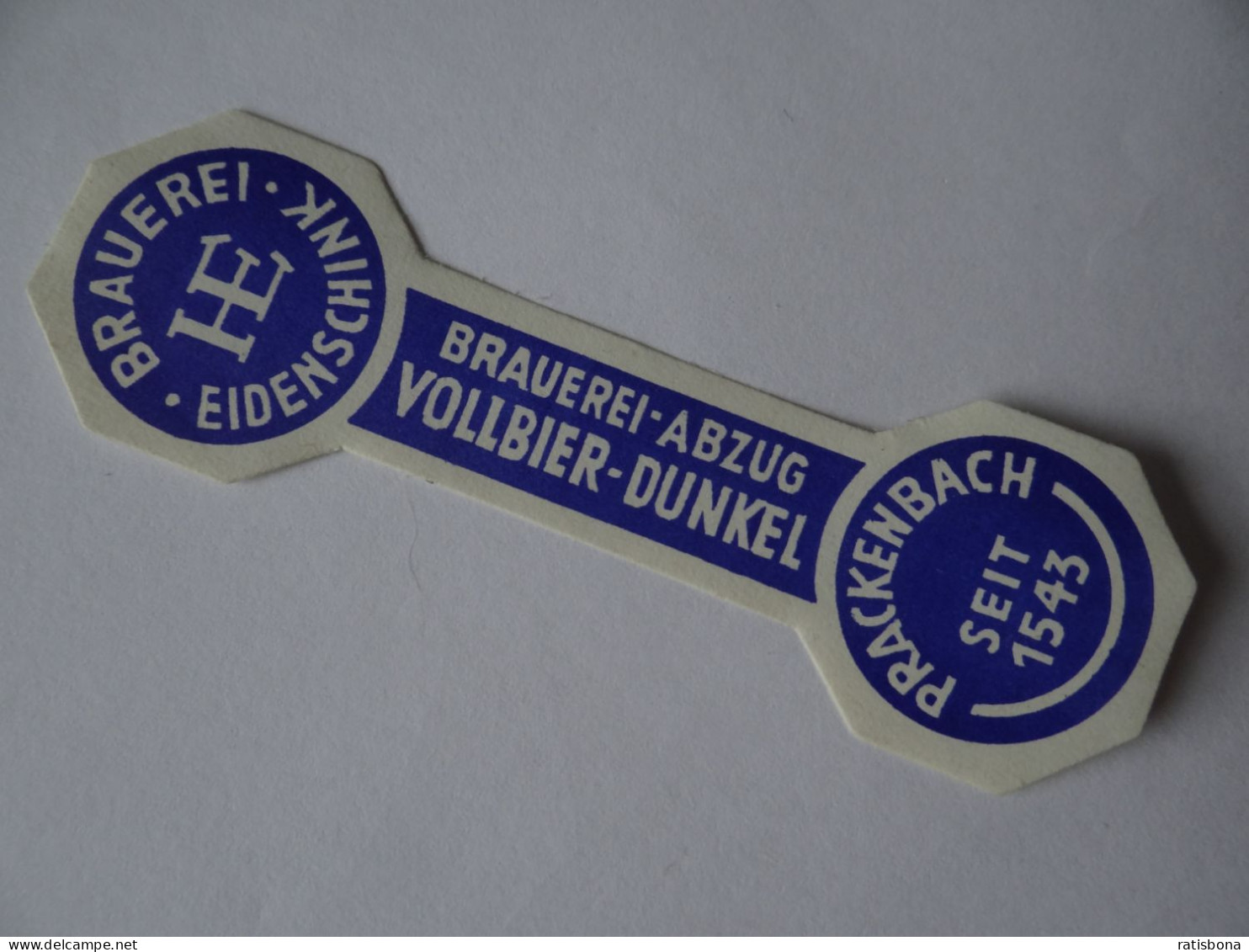 ält. Bügeletikett - Brauerei Eidenschink, Bay.Wald, Niederbayern, Germany,† 1974 - Cerveza