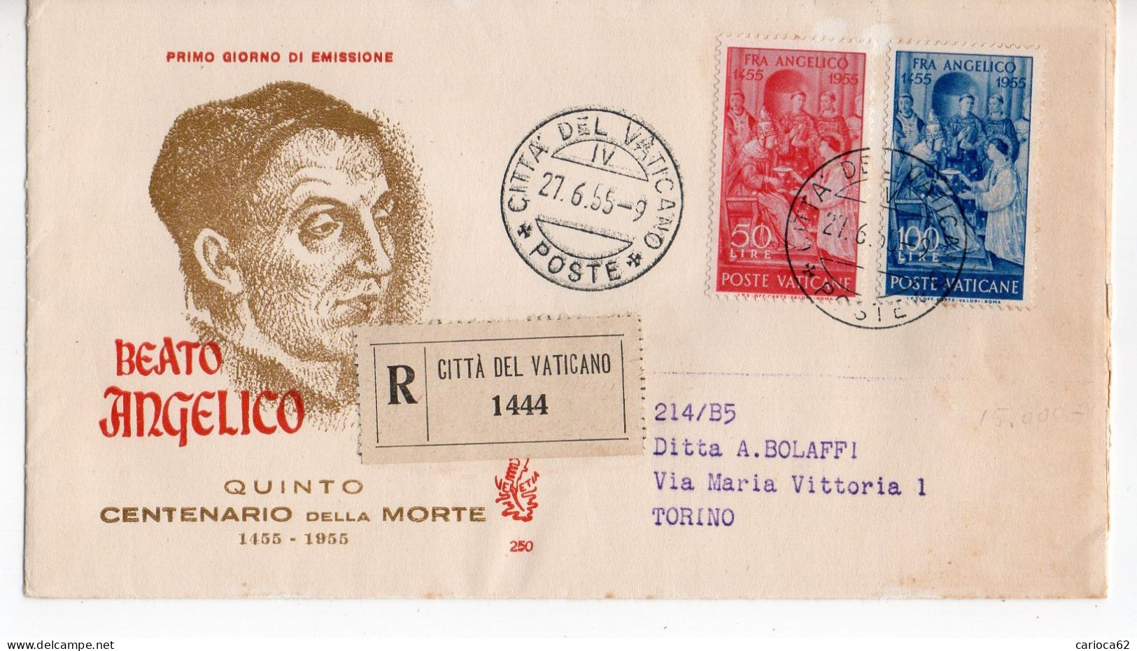 1955 - VATICANO  FDC " BEATO ANGELICO "  VENETIA  VIAGGIATA VEDI++++ - FDC