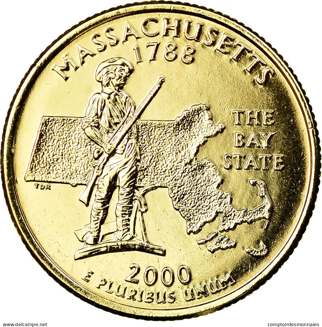 Monnaie, États-Unis, Massachusetts, Quarter, 2000, U.S. Mint, Denver, Golden - 1999-2009: State Quarters