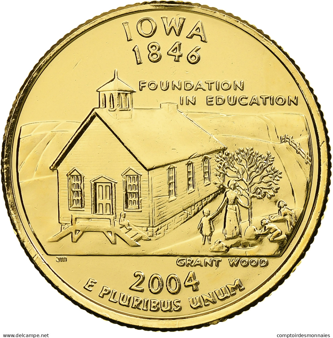 États-Unis, Iowa, Quarter, 2004, United States Mint, Denver, FDC, Métal Doré - 1999-2009: State Quarters