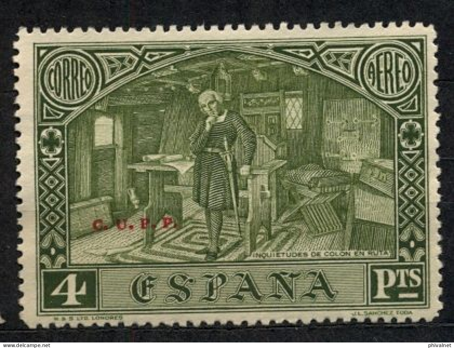 ED. 557H (*) , DESCUBRIMIENTO DE AMÉRICA  , SELLO HABILITADO ( C.U.P.P. ) - Unused Stamps