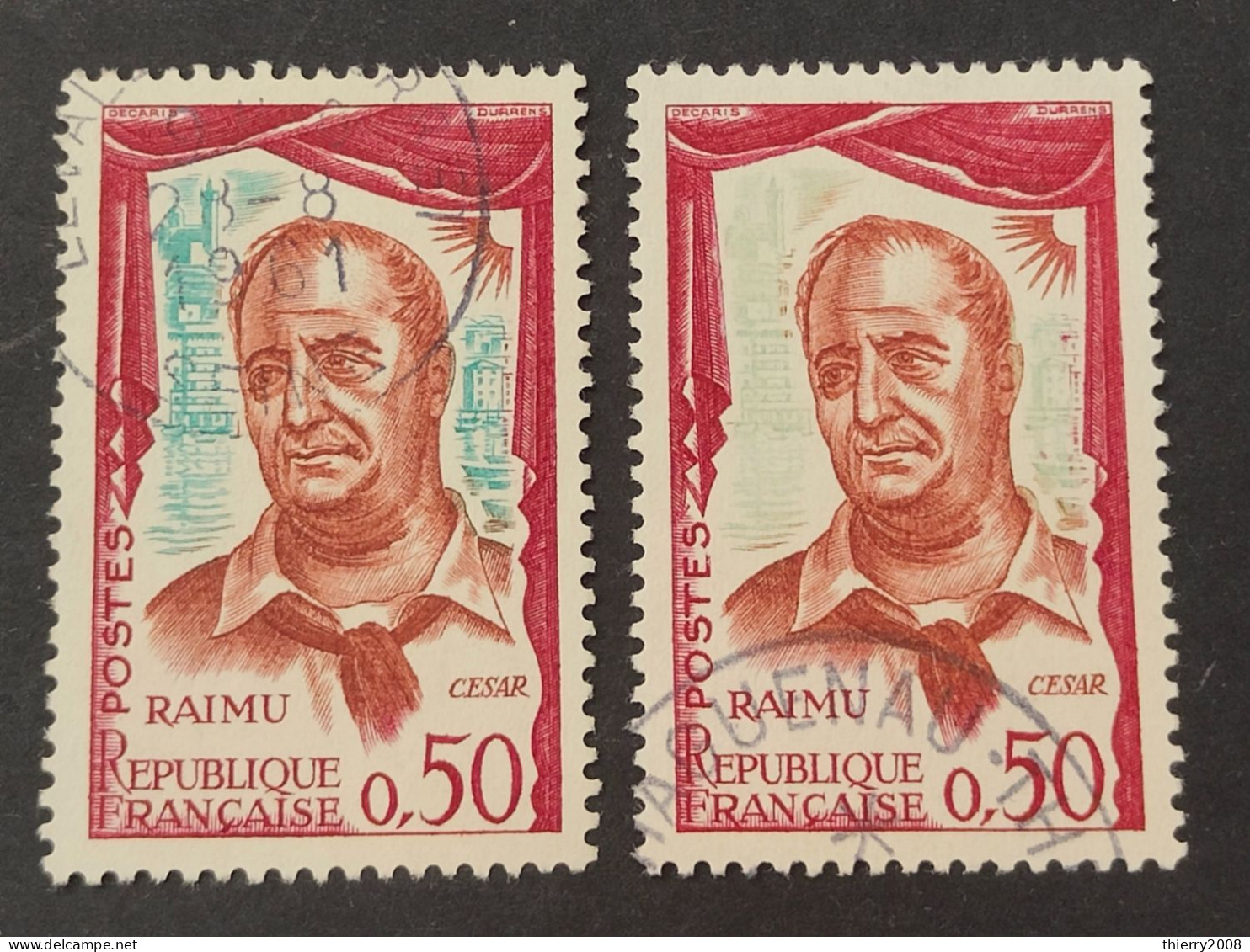 N° 1304/1304a (Variété, Fond Vert Très Pâle)  Avec Oblitération Cachet à Date  TTB - Used Stamps