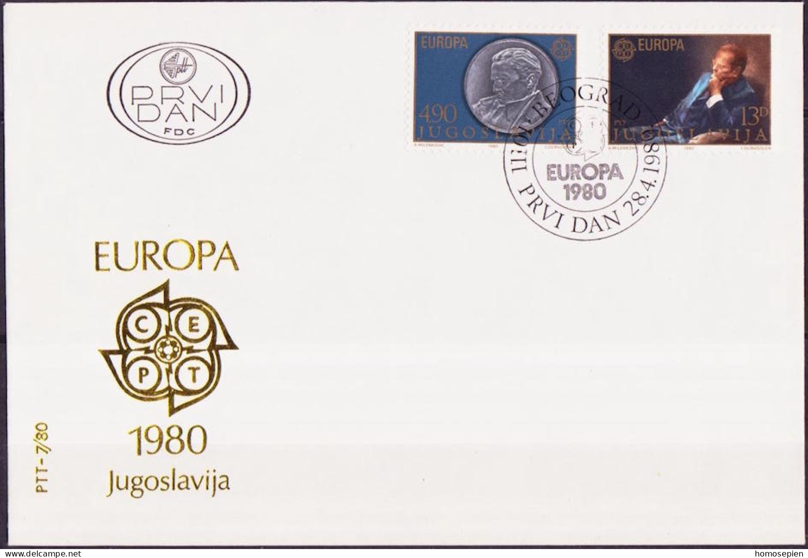 Europa CEPT 1980 Yougoslavie - Jugoslawien - Yugoslavia FDC Y&T N°1711 à 1712 - Michel N°1828 à 1829 - 1980