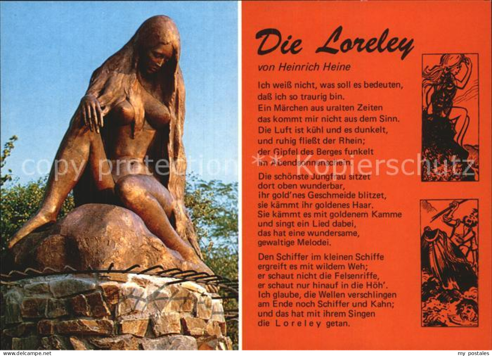 72571713 Loreley Lorelei Die Plastik Bei St. Goarshausen Mit Gedicht Von Heinric - Loreley