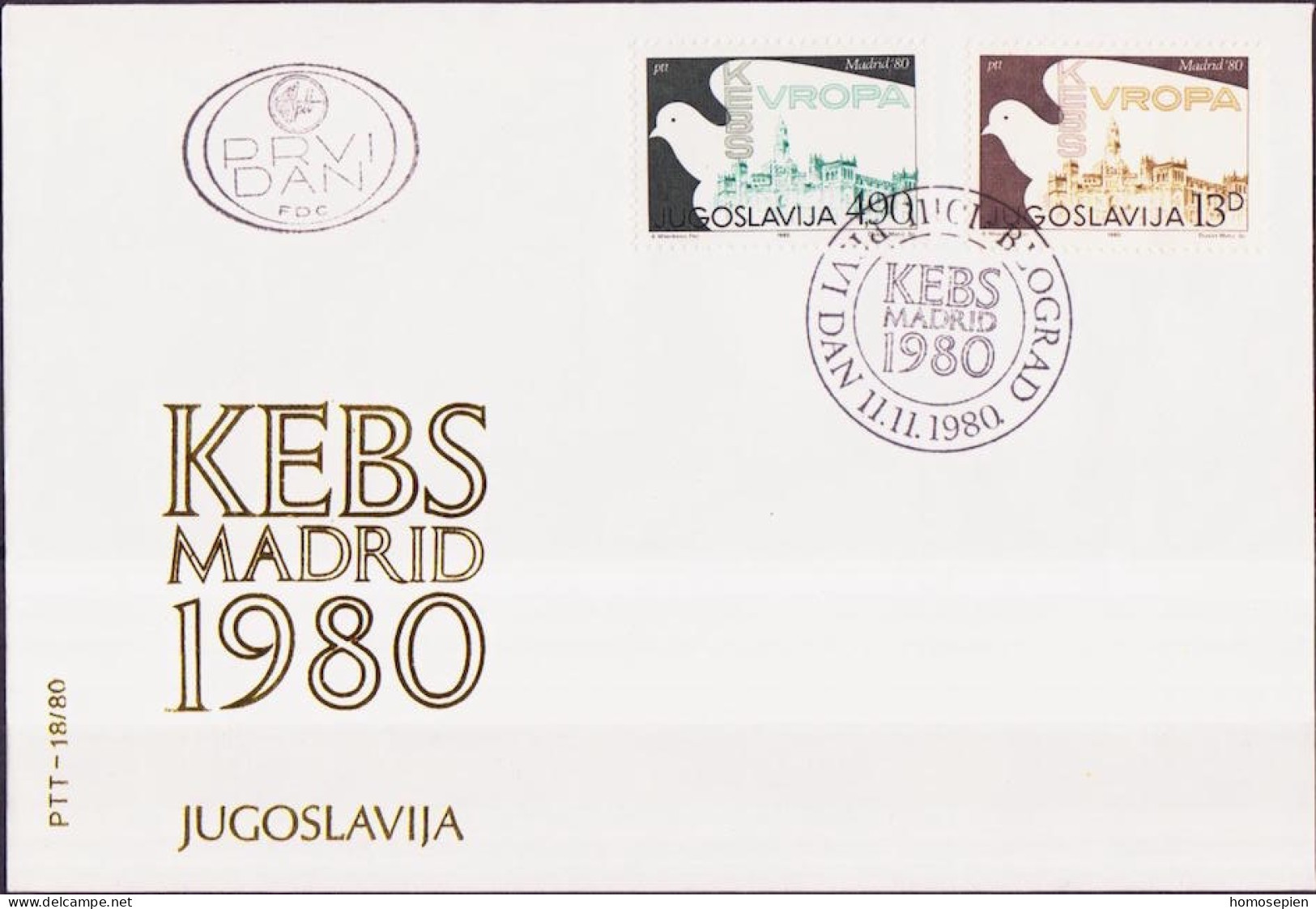 Europa KSZE 1980 Yougoslavie - Jugoslawien - Yugoslavia FDC Y&T N°1742 à 1743 - Michel N°1857 à 1858 - Europäischer Gedanke