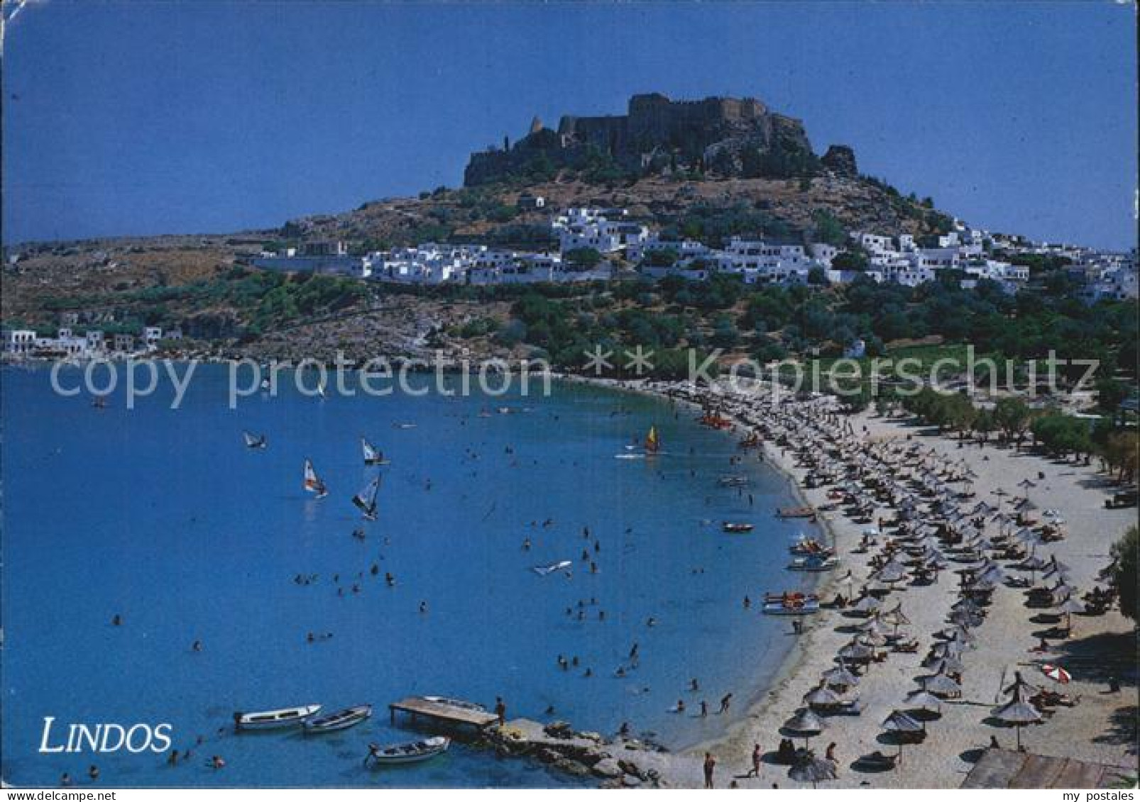 72570664 Lindos Lindo Strand Fliegeraufnahme Rhodes - Grèce