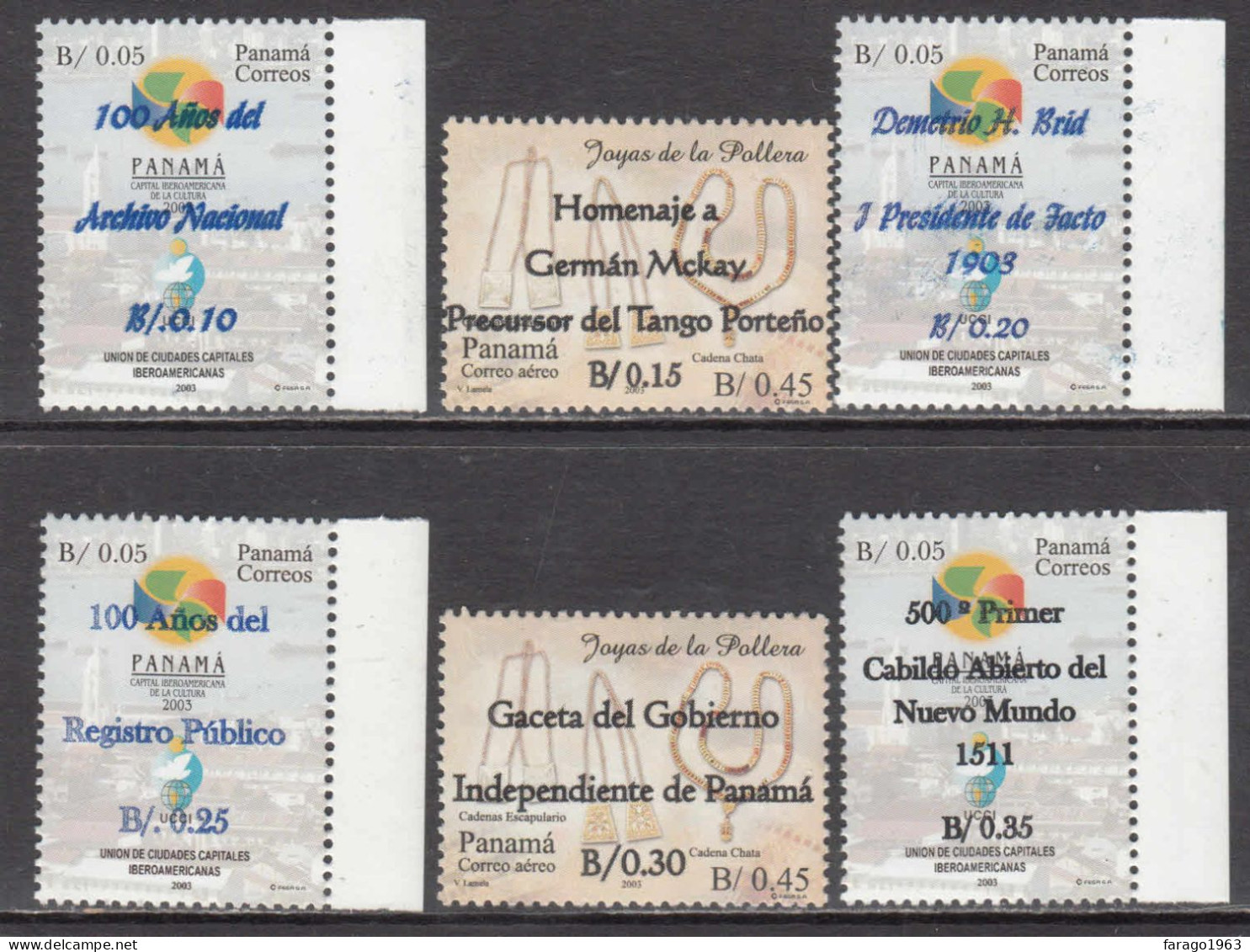 2014 Panama Overprints Anniversaries Complete Set Of 6  MNH - Panamá