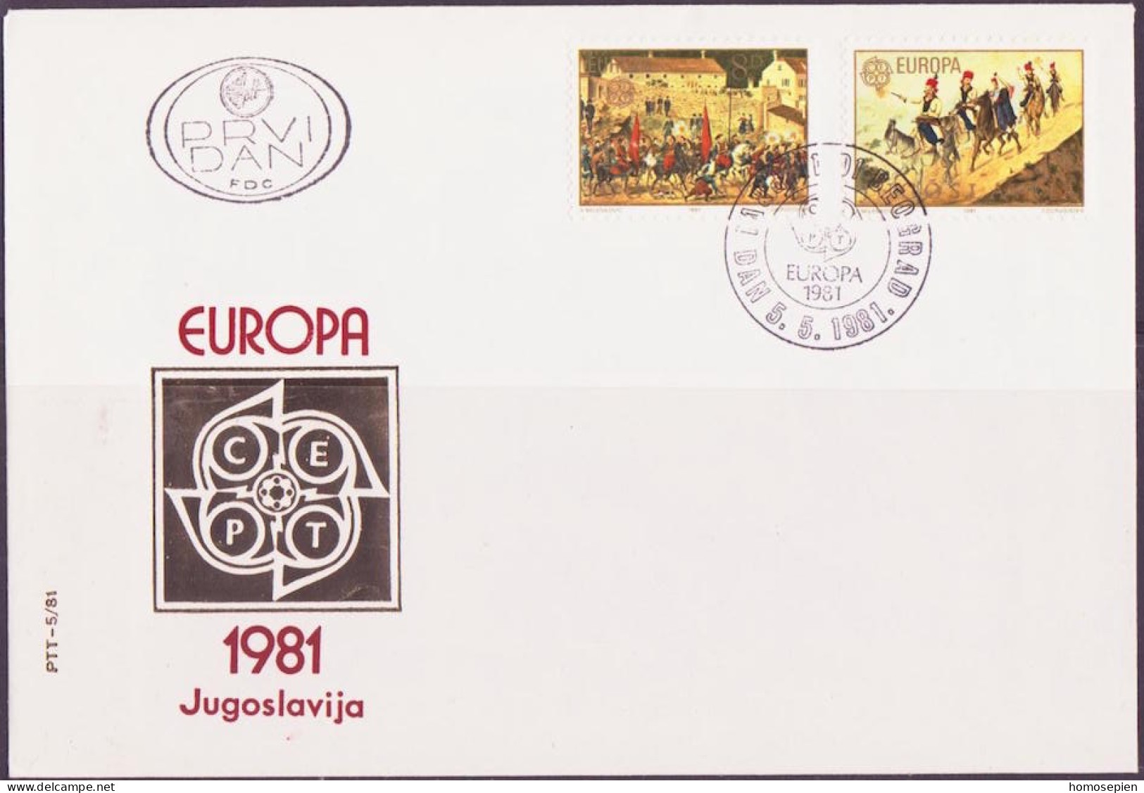 Europa CEPT 1981 Yougoslavie - Jugoslawien - Yugoslavia FDC1 Y&T N°1769 à 1770 - Michel N°1883 à 1884 - 1981
