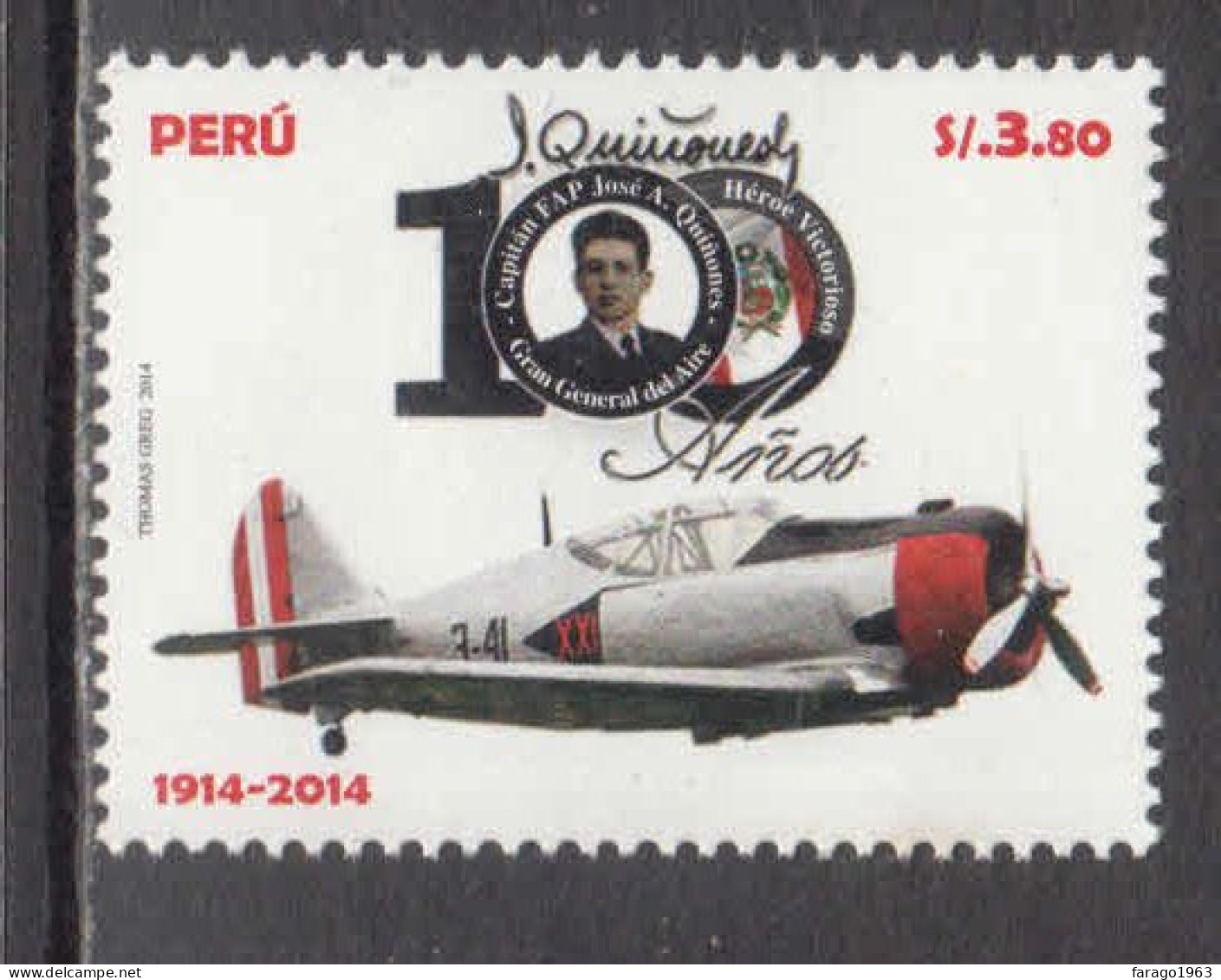 2014 Peru Captain Gonzalez Aviation Military Hero Complete Set Of 1  MNH - Peru