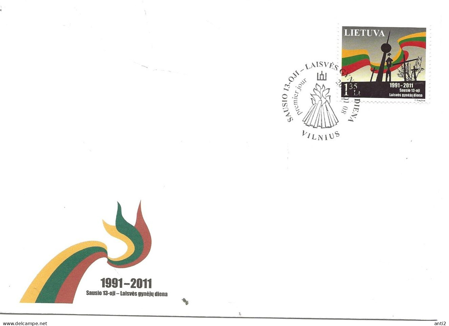 Lithuania Lietuva Litauen 2011 20th Anniversary Of The Battle For The Vilnius TV Tower.Mi 1054, FDC - Lituanie