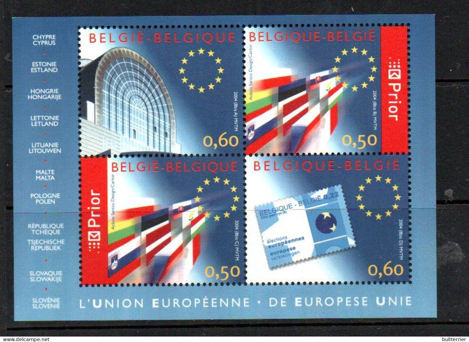 BELGIUM -2004 - EUROPEAN UNION SOUVENIR SHEET MINT NEVER HINGED - Unused Stamps