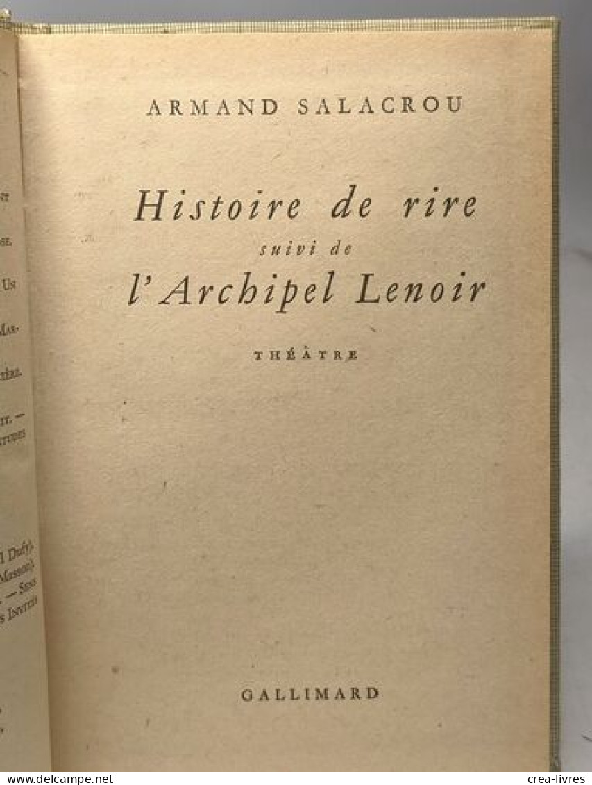 Histoire De Rire Suivi De L'Archipel Lenoir. Théâtre - Other & Unclassified