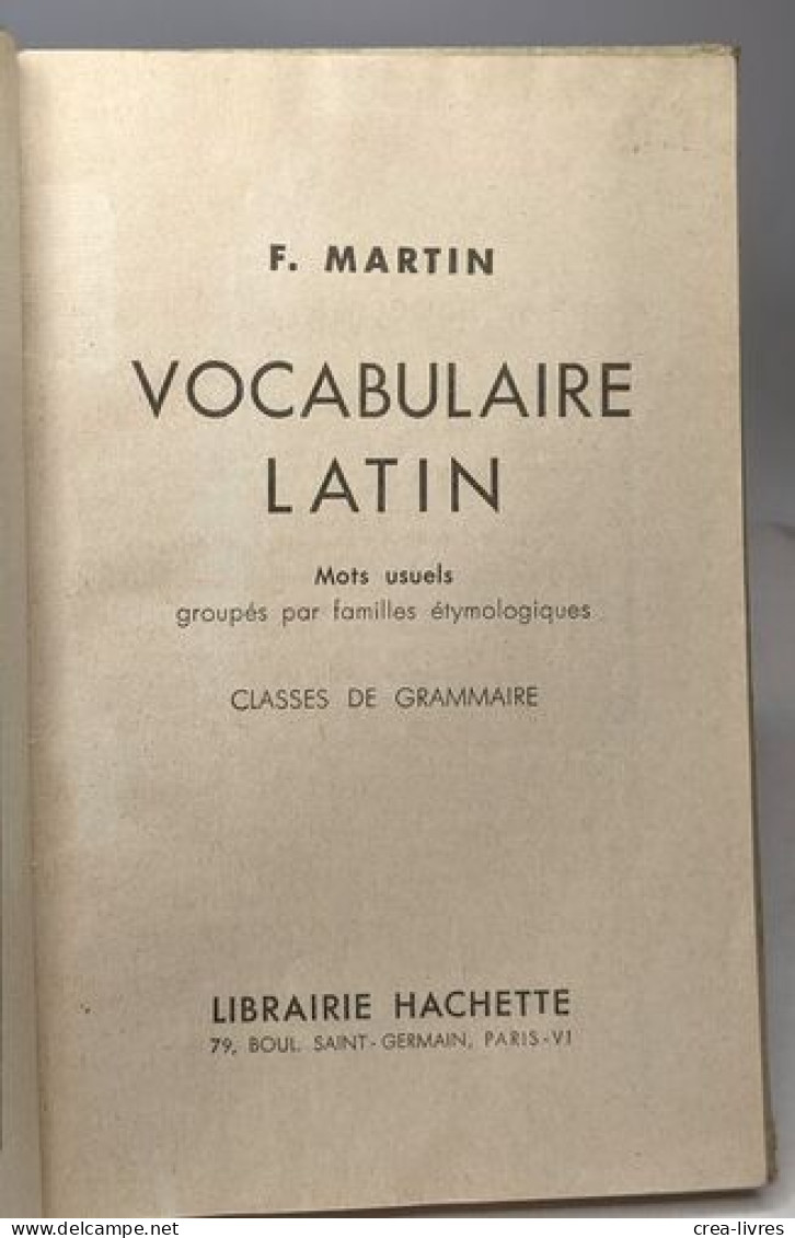 Vocabulaire Latin - Classes De Grammaire - Non Classés