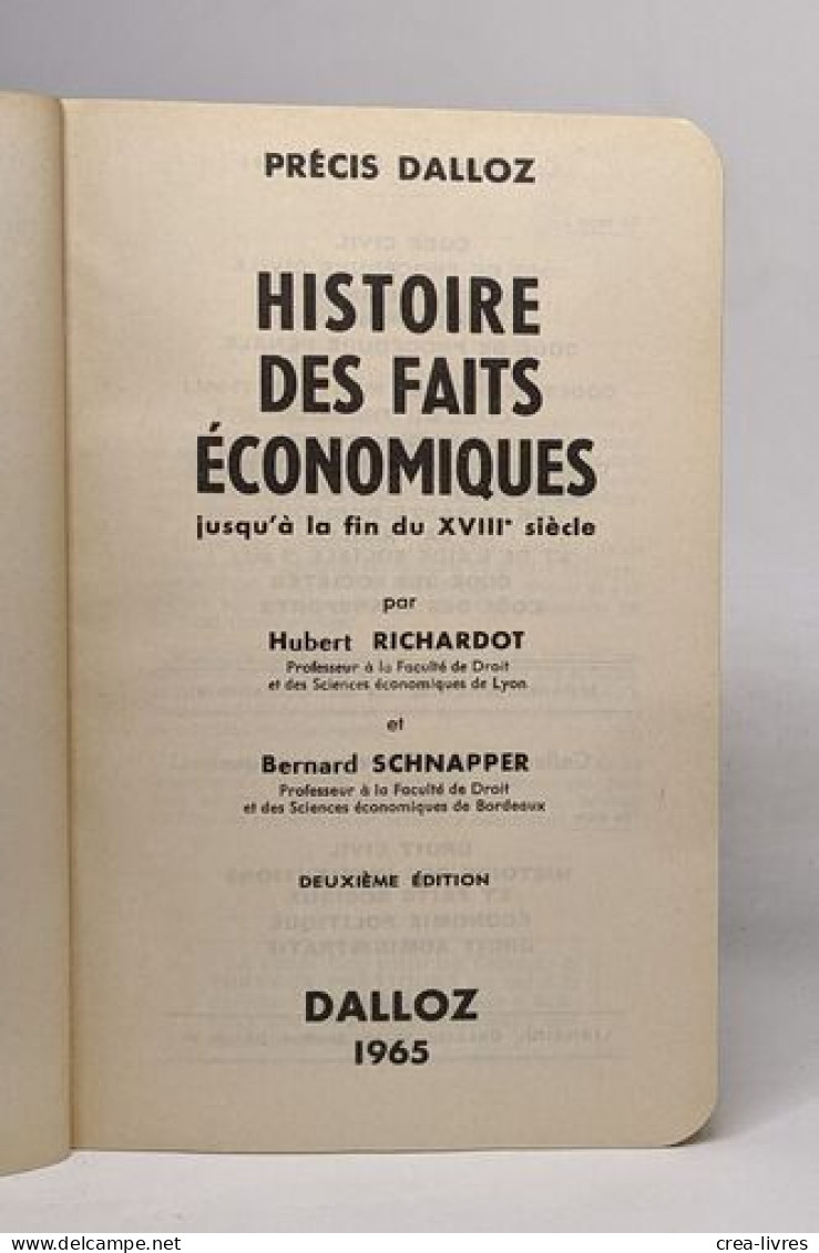 Histoire Des Faits économiques Jusqu'à La Fin Du XVIIIe Siècle - Economía