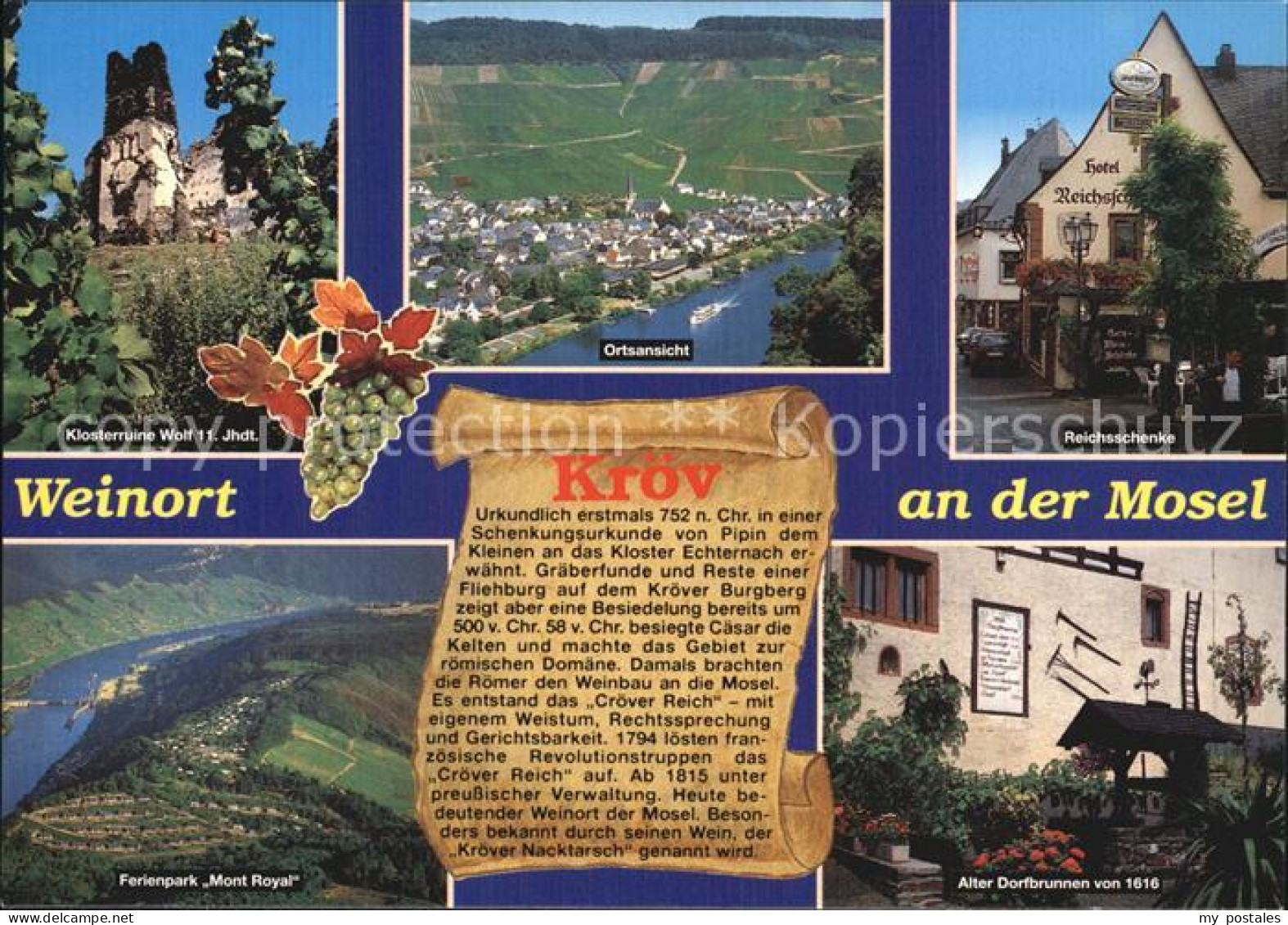 72568753 Kroev Mosel Weinort Dorfbrunnen Ansicht Klosterruine Reichsschenke Kroe - Kroev