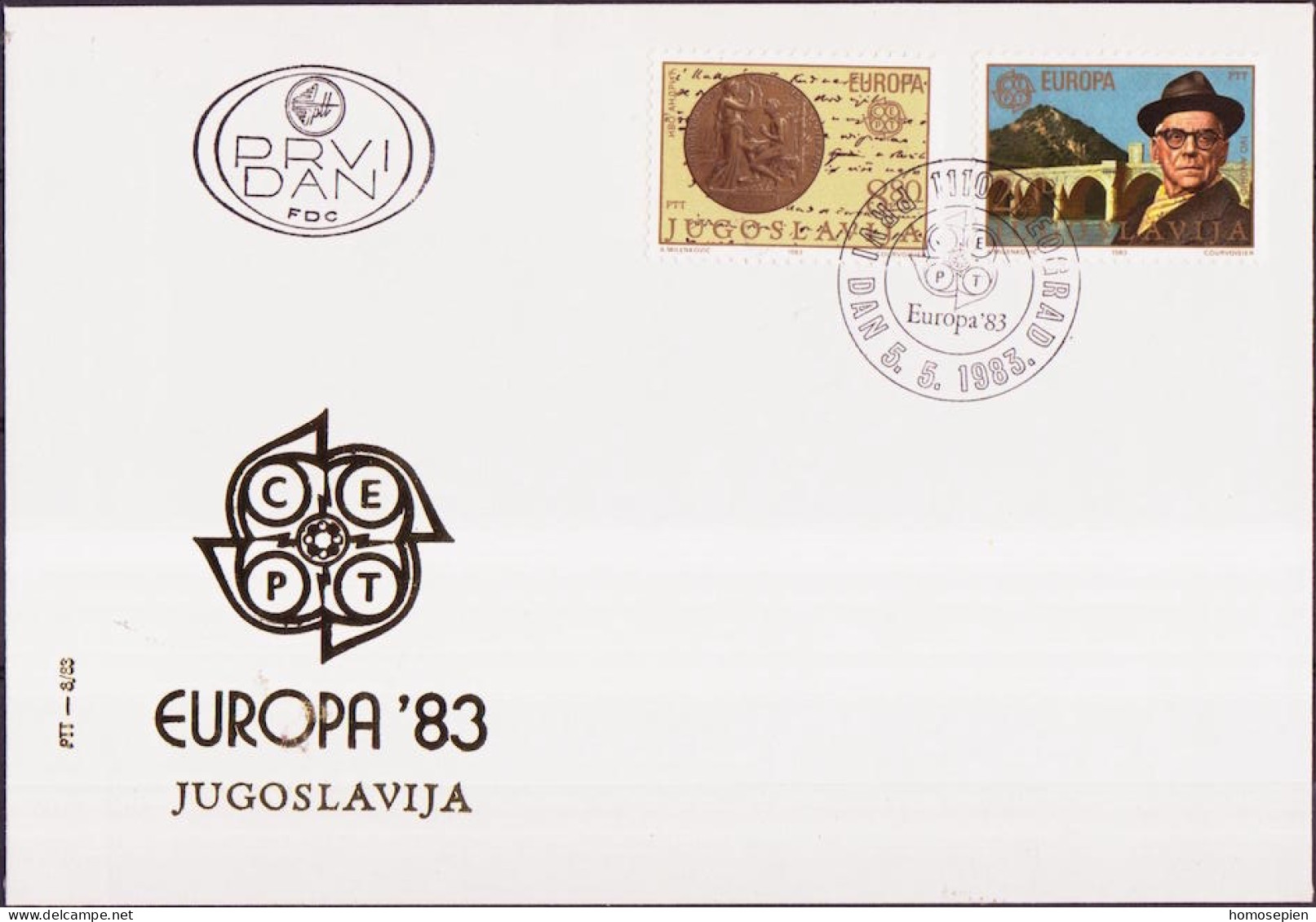 Europa CEPT 1983 Yougoslavie - Jugoslawien - Yugoslavia FDC Y&T N°1866 à 1867 - Michel N°1984 à 1985 - 1983