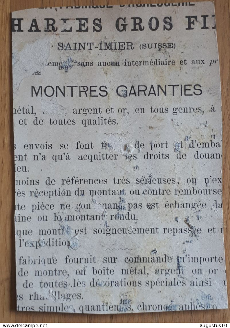 Sammelbild CHROMOLITHO / MONTRES CHARLES GROS Saint-Imier (SUISSE) Beschnitten - Sonstige & Ohne Zuordnung