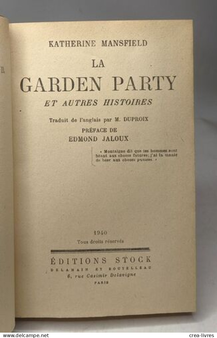 La Garden-party : Et Autres Histoires - Autres & Non Classés