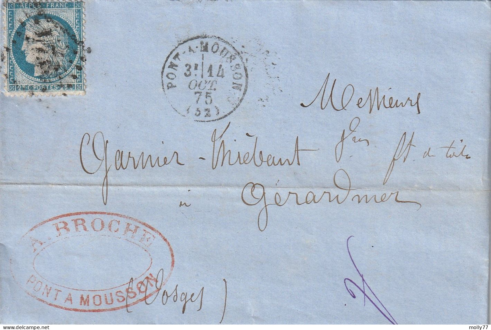 Lettre De Pont à Mousson à Gérardmer LAC - 1849-1876: Période Classique