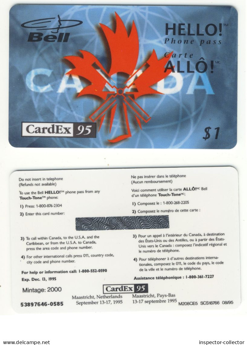 CANADA Mint Phonecard___CARDEX Windmill Marple Leaf___Bell Hello Phone Pass $1 - Canada