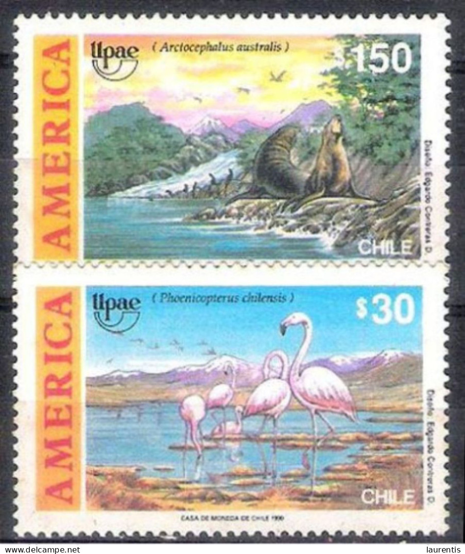 14650. Flamingos - Birds- UPAEP - Chile Yv 1003-04 - No Gum - 1,25 (5) - Flamingo