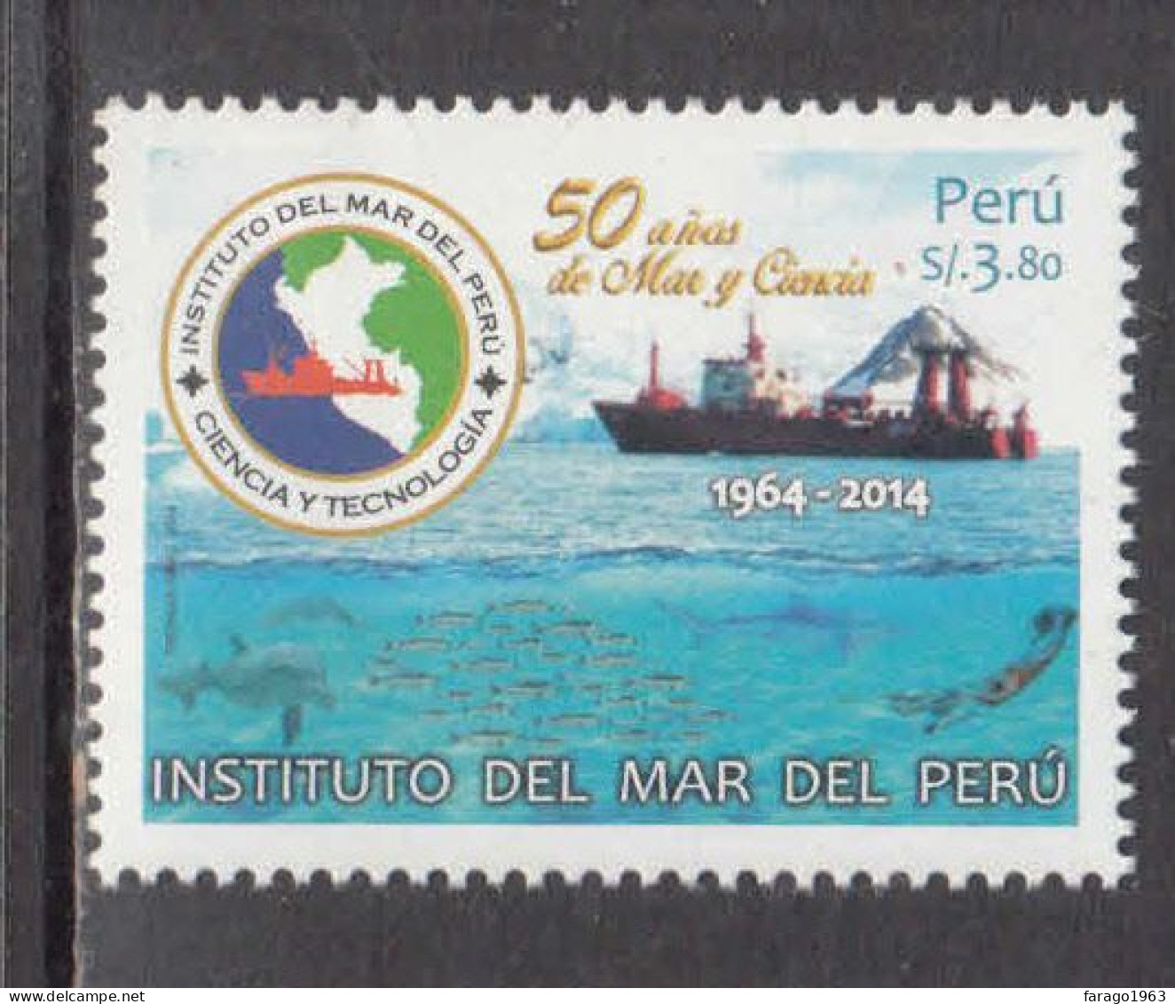 2014 Peru Institute Of The Sea Ships Dolphins Fish Complete Set Of 1  MNH - Pérou