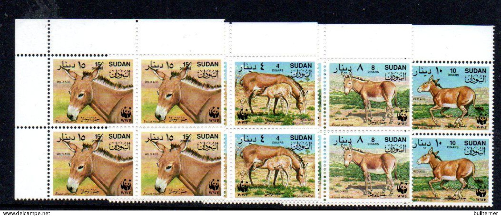 SUDAN - WWF - WILD ASS SET OF 4 IN CORNER BLOCKS OF 4   MINT NEVER HINGED - Soudan (1954-...)