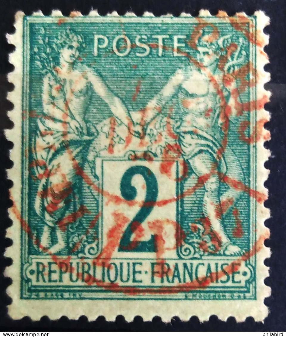 FRANCE                           N° 74                    OBLITERE En Rouge         Cote : 30 € - 1876-1898 Sage (Type II)