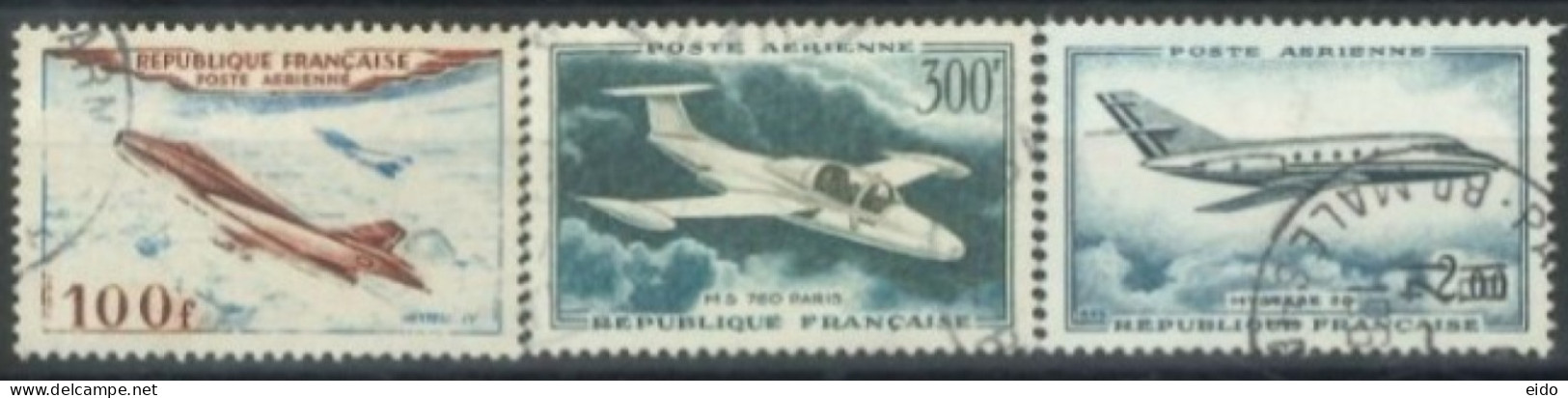 FRANCE - 1954/65 - AIR PLANES STAMPS SET OF 3, USED - Oblitérés