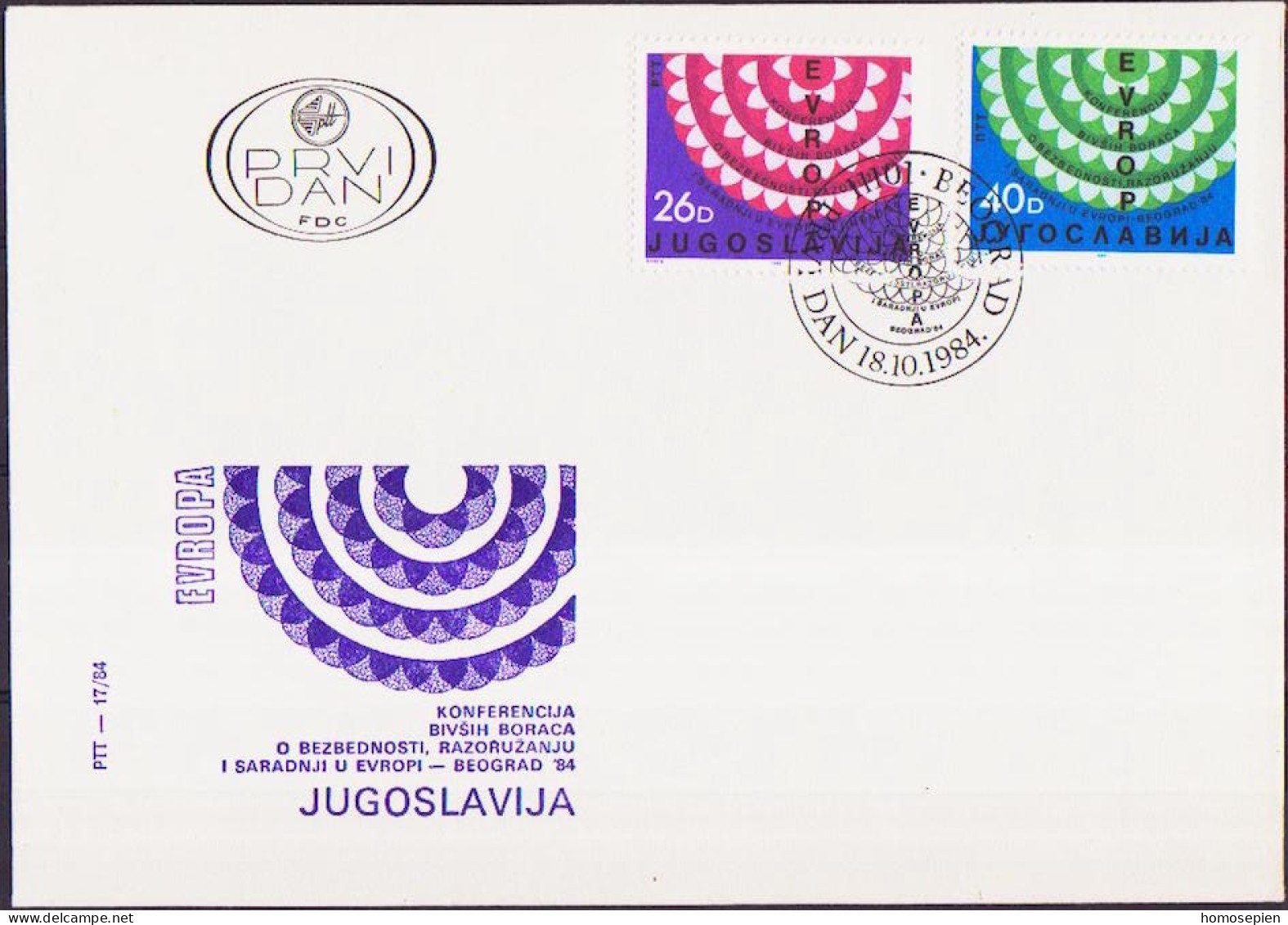Europa KSZE 1984 Yougoslavie - Jugoslawien - Yugoslavia FDC Y&T N°1951 à 1952 - Michel N°2071 à 2072 - Europäischer Gedanke