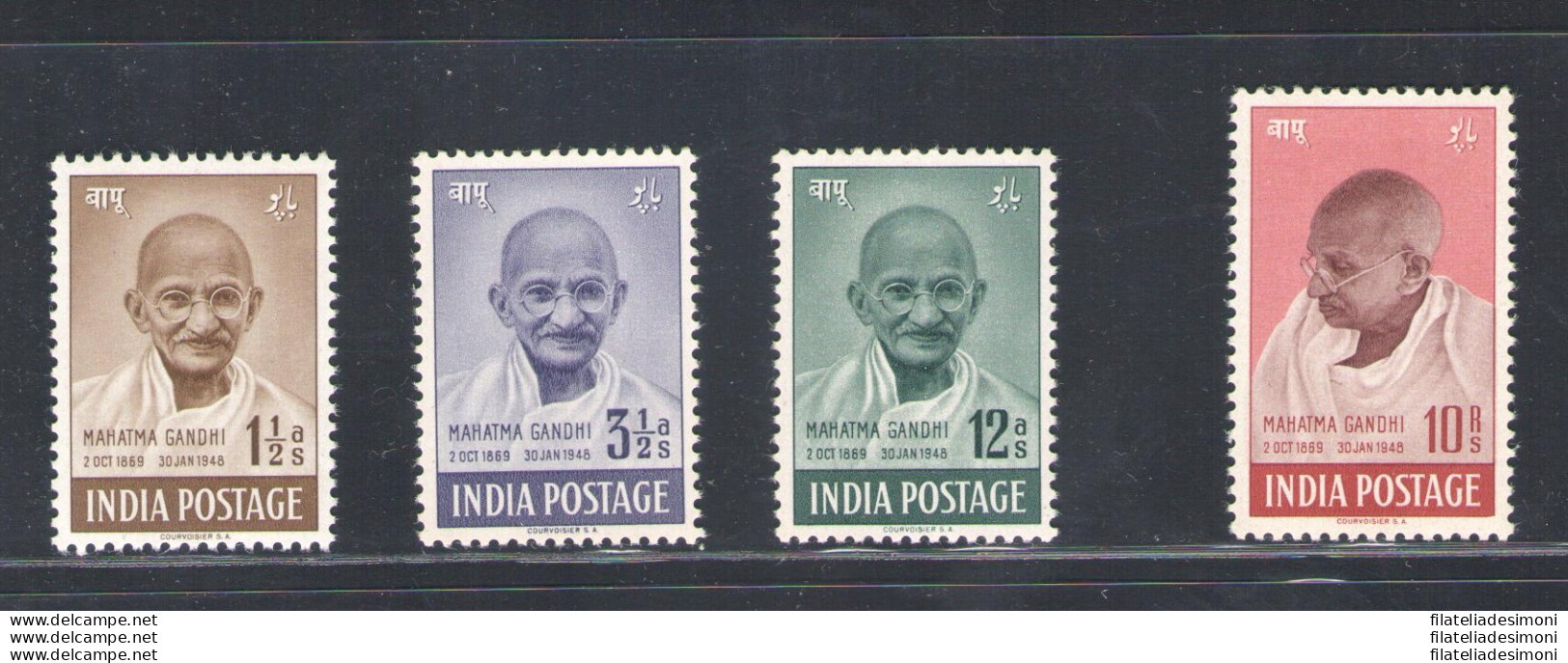 1948 India - Stanley Gibbson N. 305-08 - 1 Anniversario Indipendenza - Mahatma Gandhi - 4 Valori - MNH** - Sonstige & Ohne Zuordnung