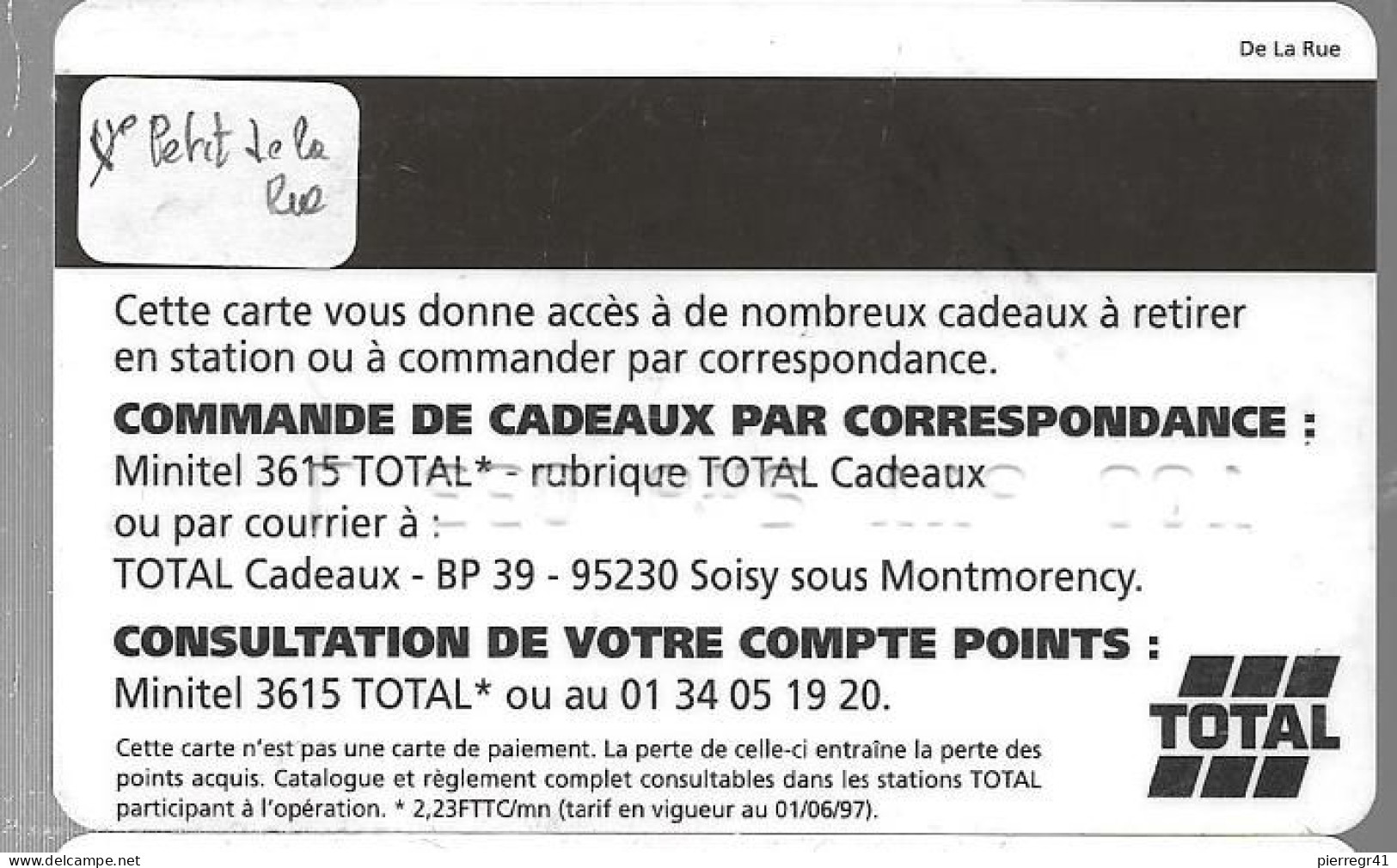 CARTE-MAGNET-TOTAL-CADEAUX-01/06/97-V° BANDE MAGN-MARRON FONCE-V° Fab De La Rue En Petite Ecrit-V° N° Tel En 800-TBE- - Car Wash Cards