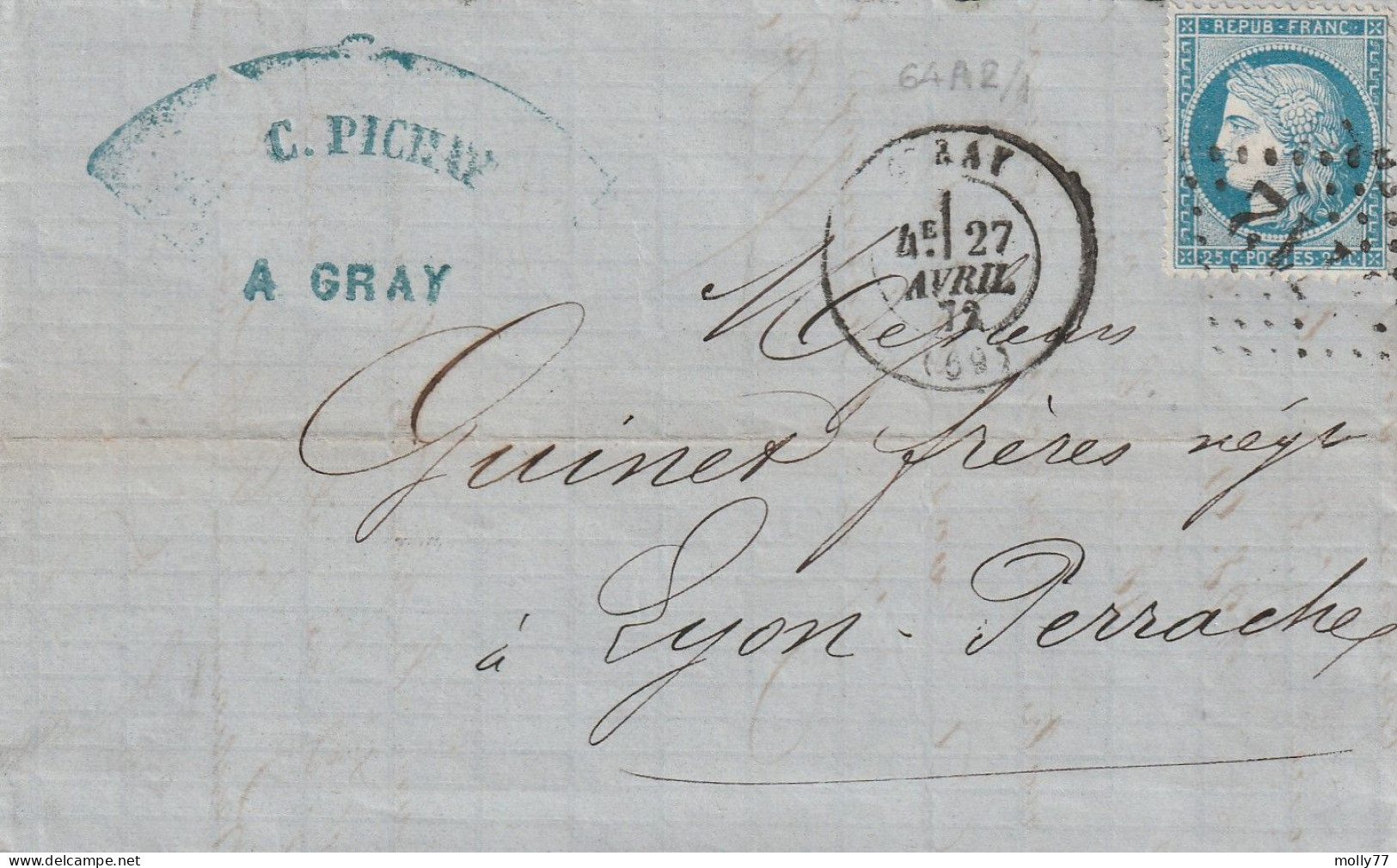 Lettre De Gray à Lyon LAC - 1849-1876: Periodo Clásico