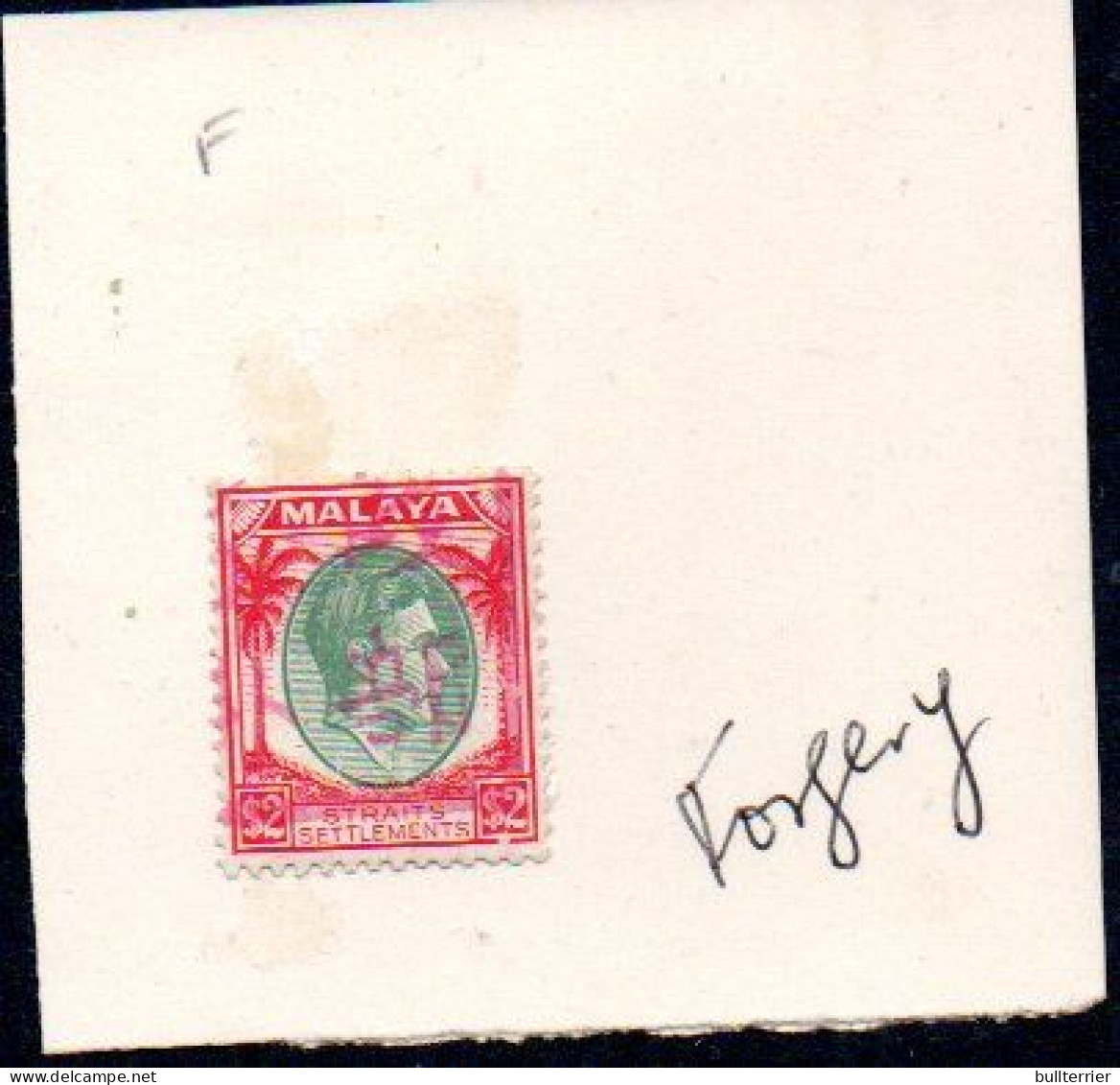 STRAITS SETTLEMENTS - JAP OCCUPATION $2 GREEN AND RED  MH / ORGINAL GUM   "  FORGERY" - Straits Settlements