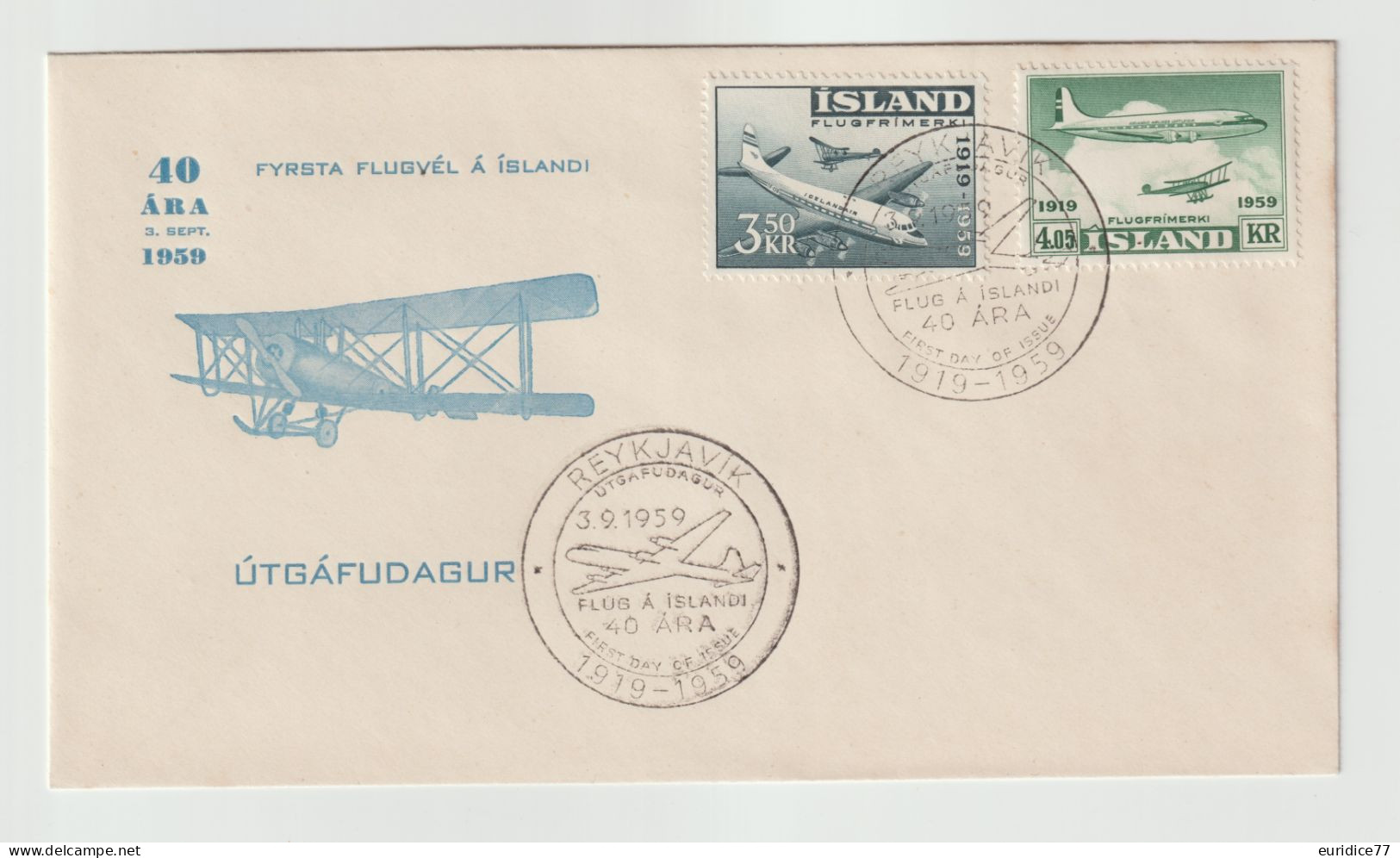 Iceland Islande 1959 - First Day Cover - FDC