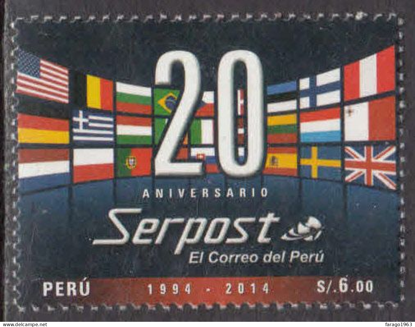 2014 Peru Serpost Post Office Flags Complete Set Of 1  MNH - Peru