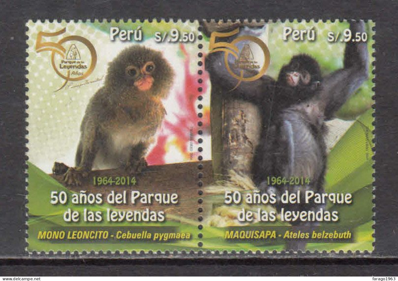 2014 Peru Leyendas Zoo Monkeys Primates Complete Pair  MNH - Pérou