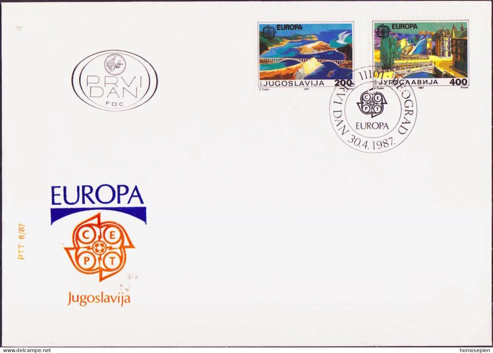 Europa CEPT 1987 Yougoslavie - Jugoslawien - Yugoslavia FDC Y&T N°2098 à 2099 - Michel N°2219 à 2220 - 1987
