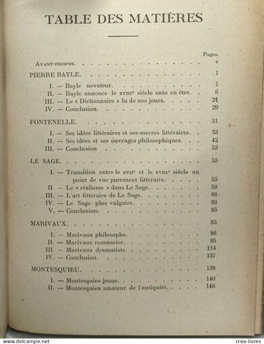 Dix-huitième Siècle - Etudes Littéraires: Bayle Fontenelle Le Sage Marivaux Montesquieu Voltaire Diderot Rousseau Buffon - Autres & Non Classés