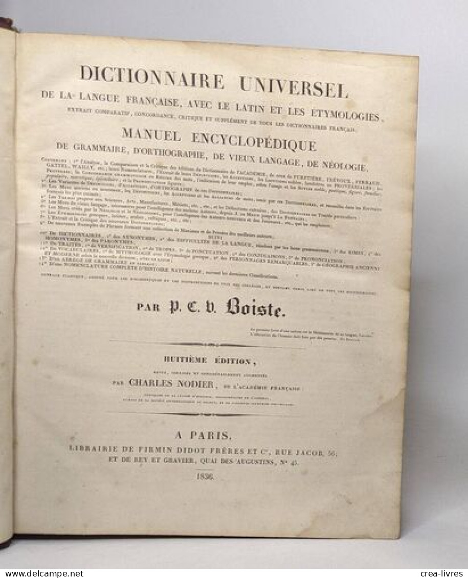 Dictionnaire Universel De La Langue Française Avec Le Latin Et Les Etymologies - Dictionnaires